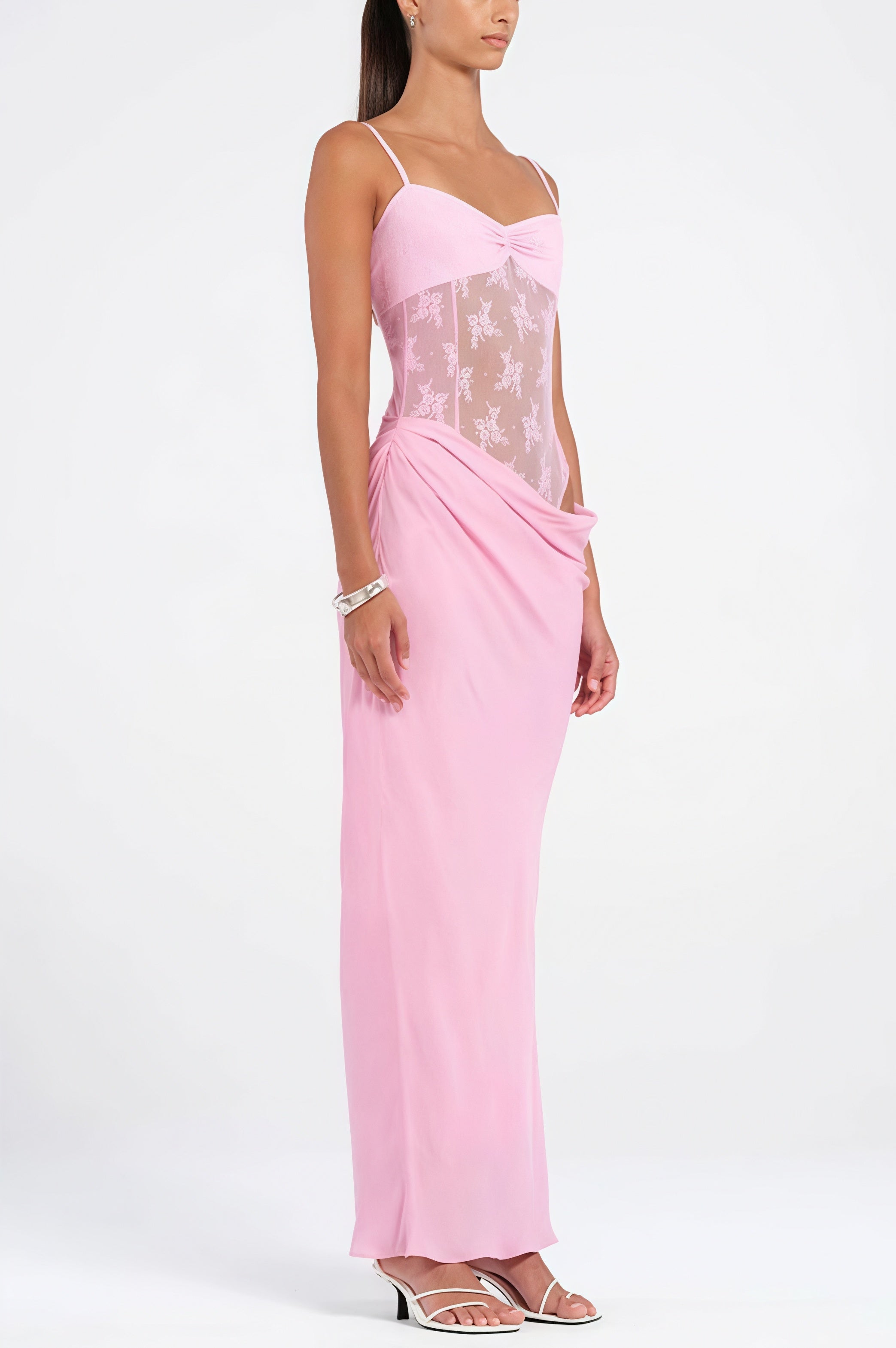 Draped Solid Lace Splice Bodycon Maxi Dress - Image 8