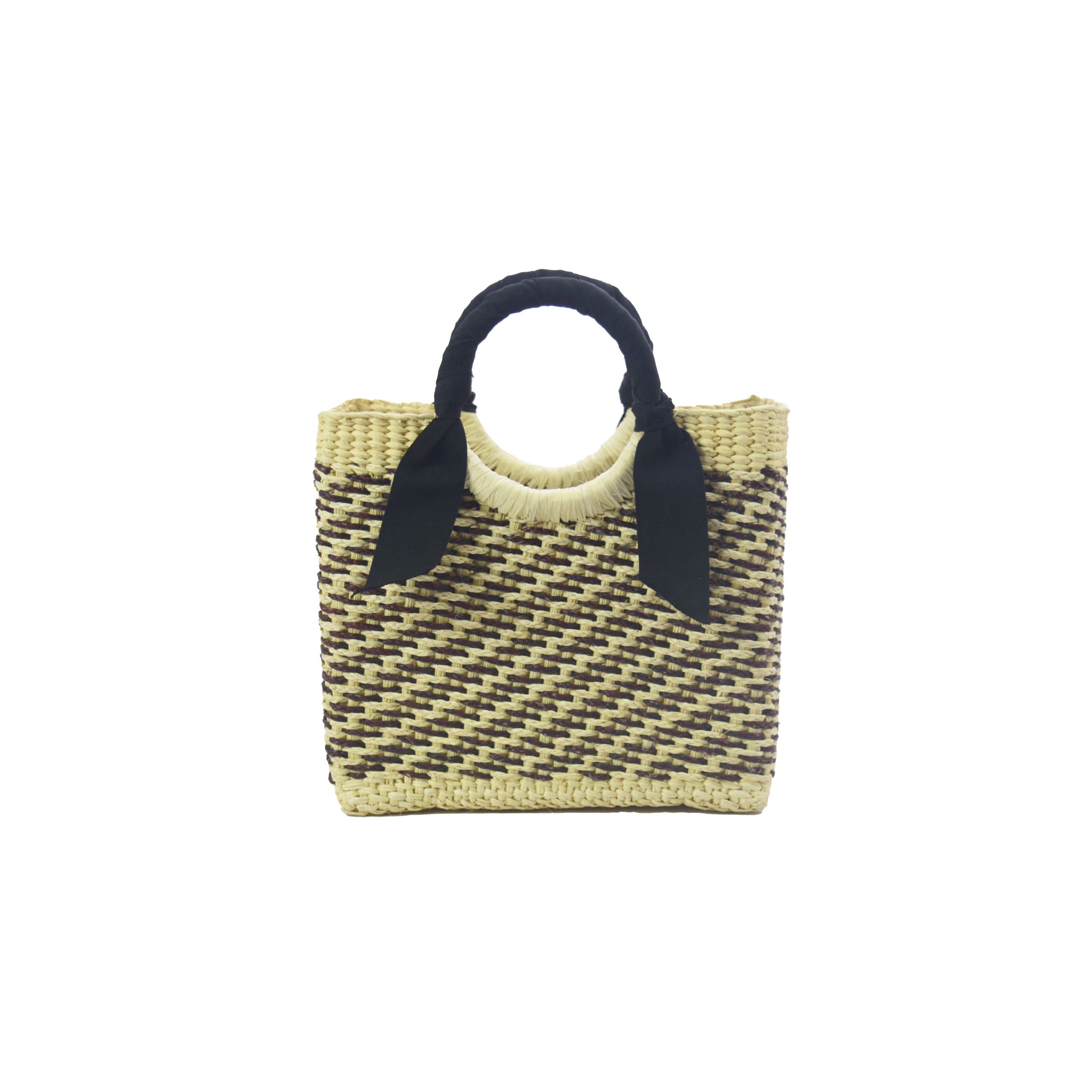 Trimmed Natural Woven Straw Mini Handbag