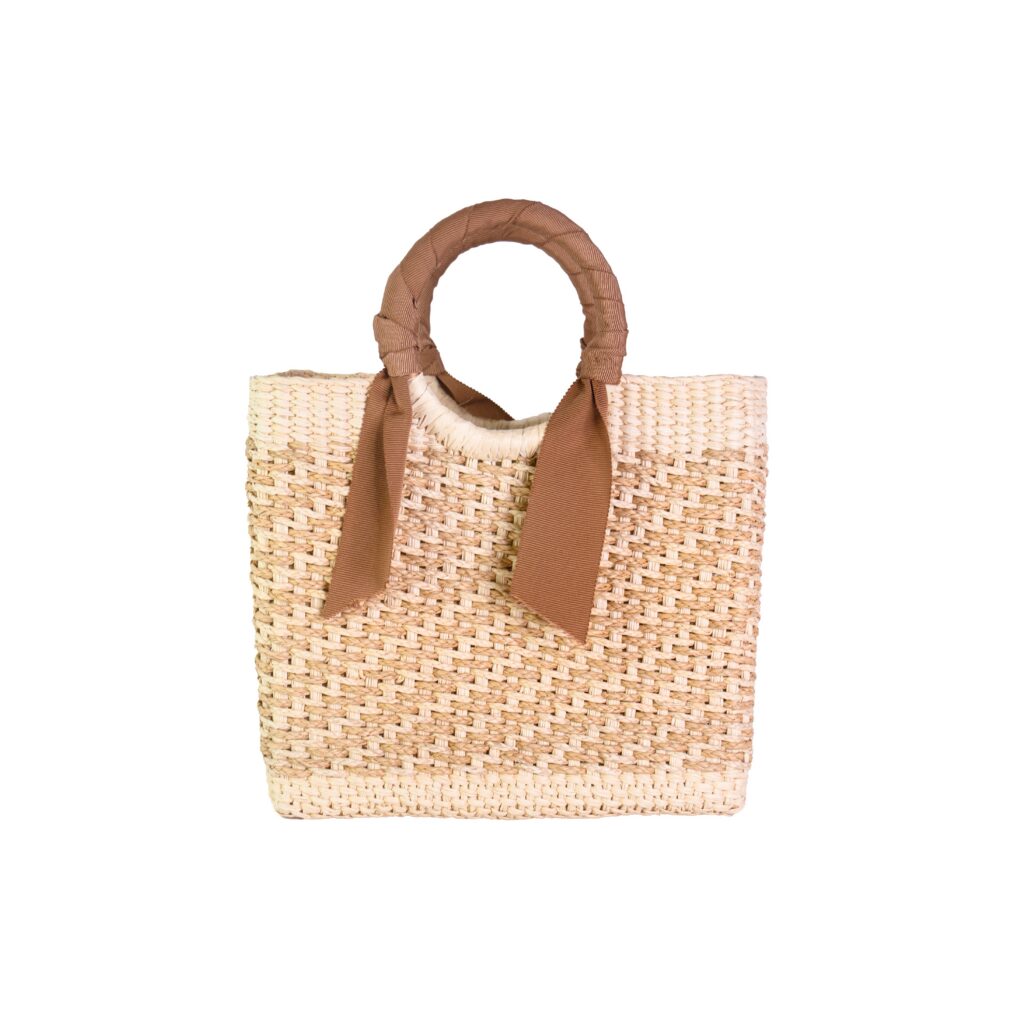 Trimmed Natural Woven Straw Mini Handbag