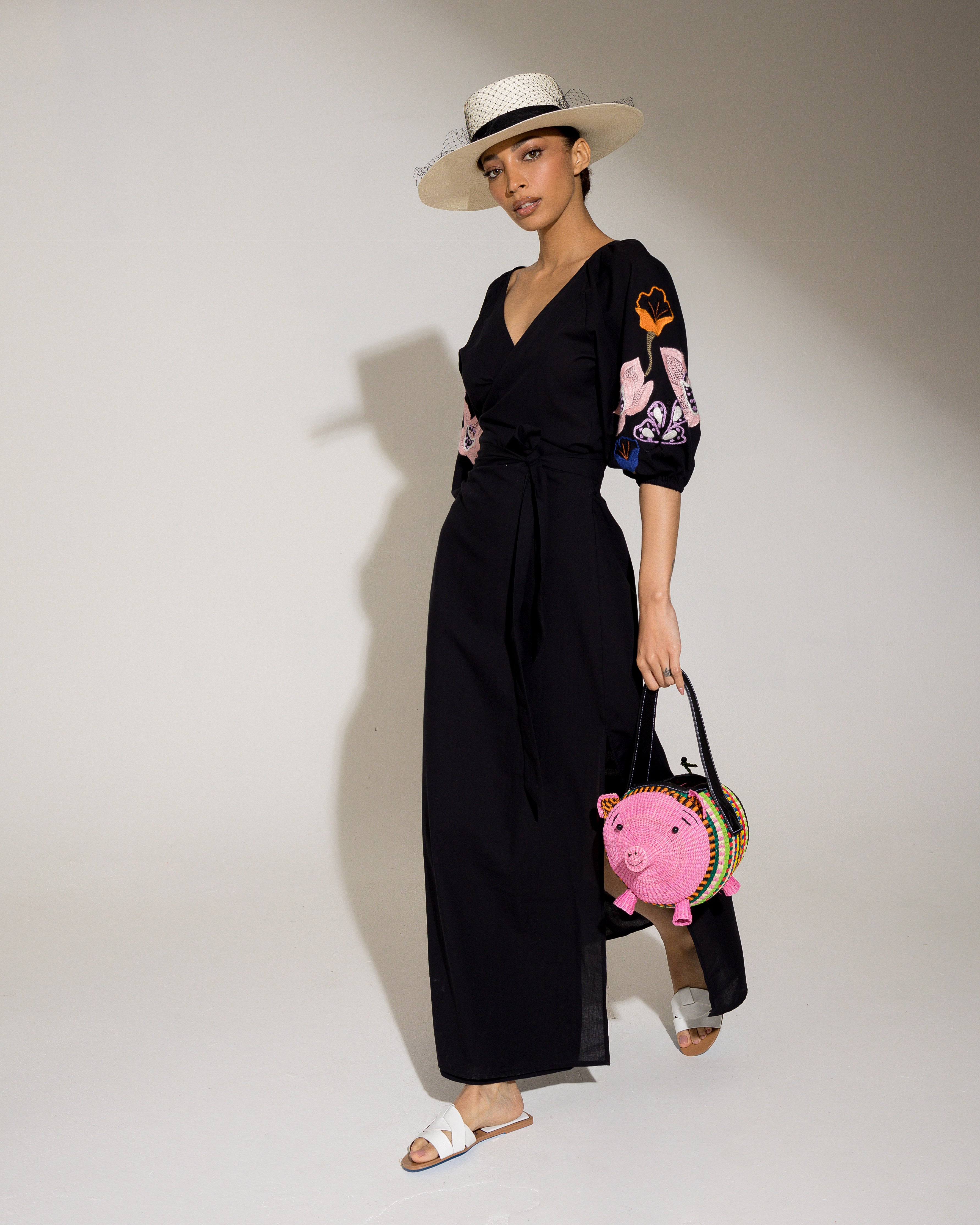 Woven Black Leather Pig Bag