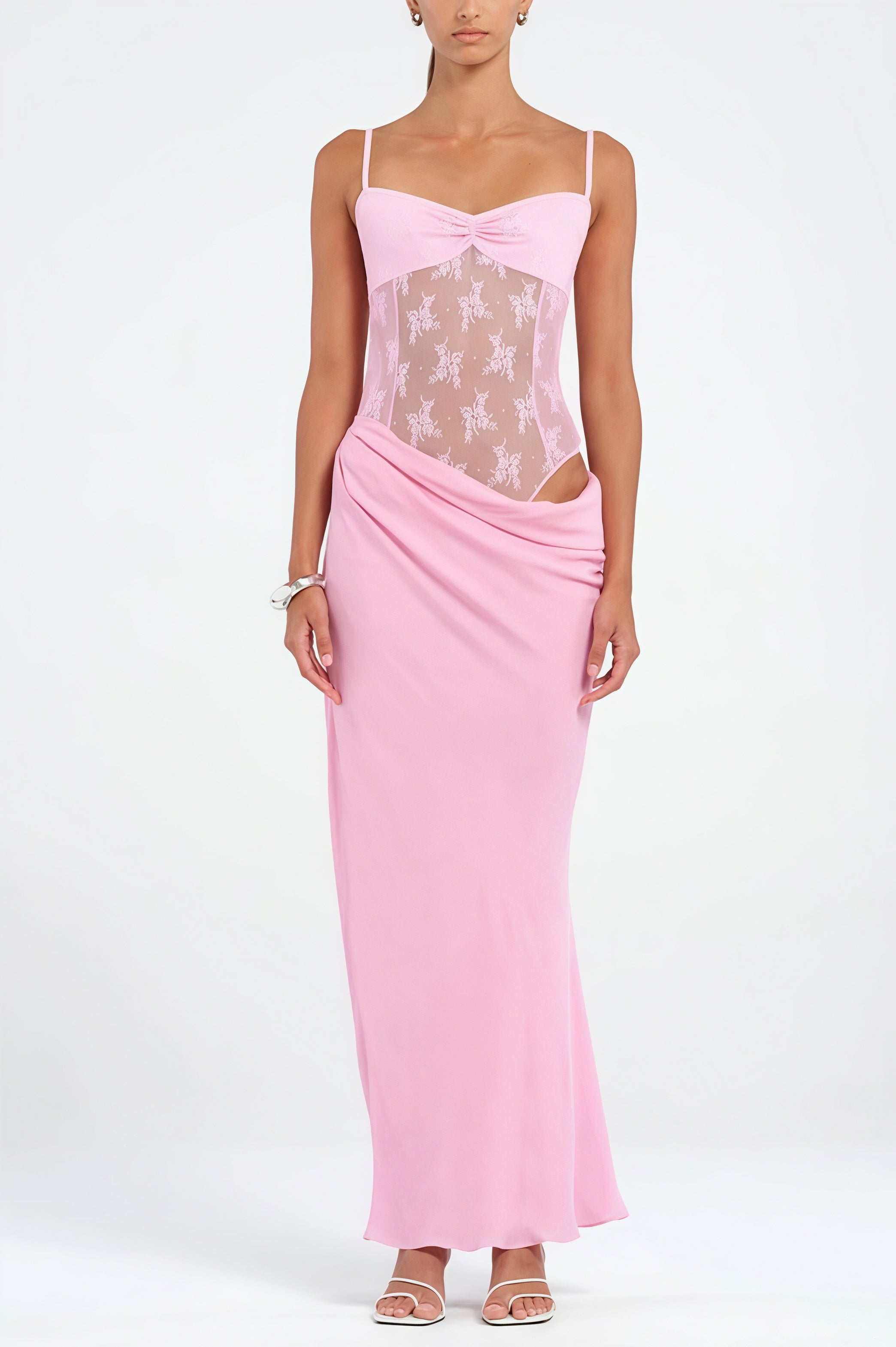 Draped Solid Lace Splice Bodycon Maxi Dress - Image 7
