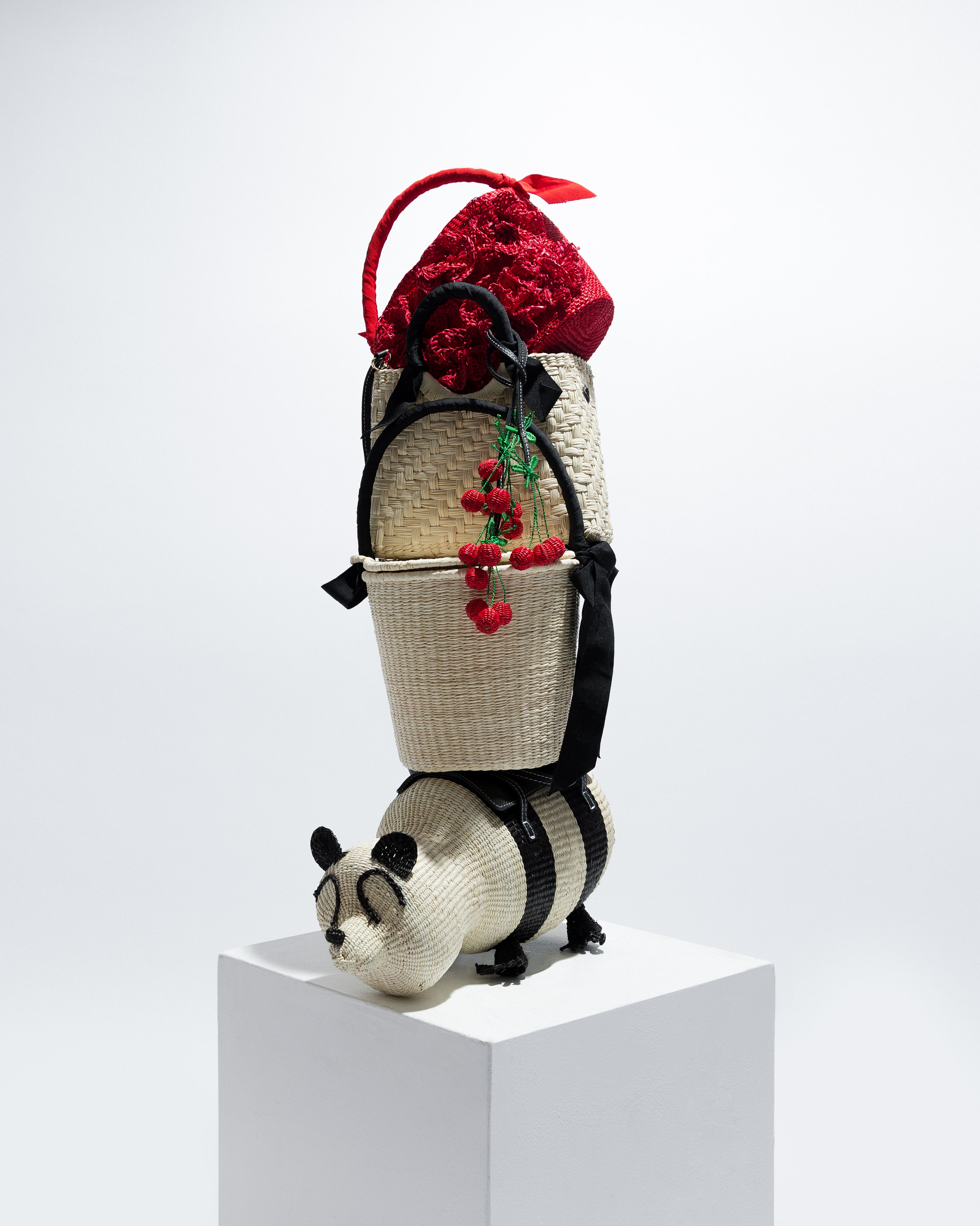 Woven Natural Leather Panda Handbag