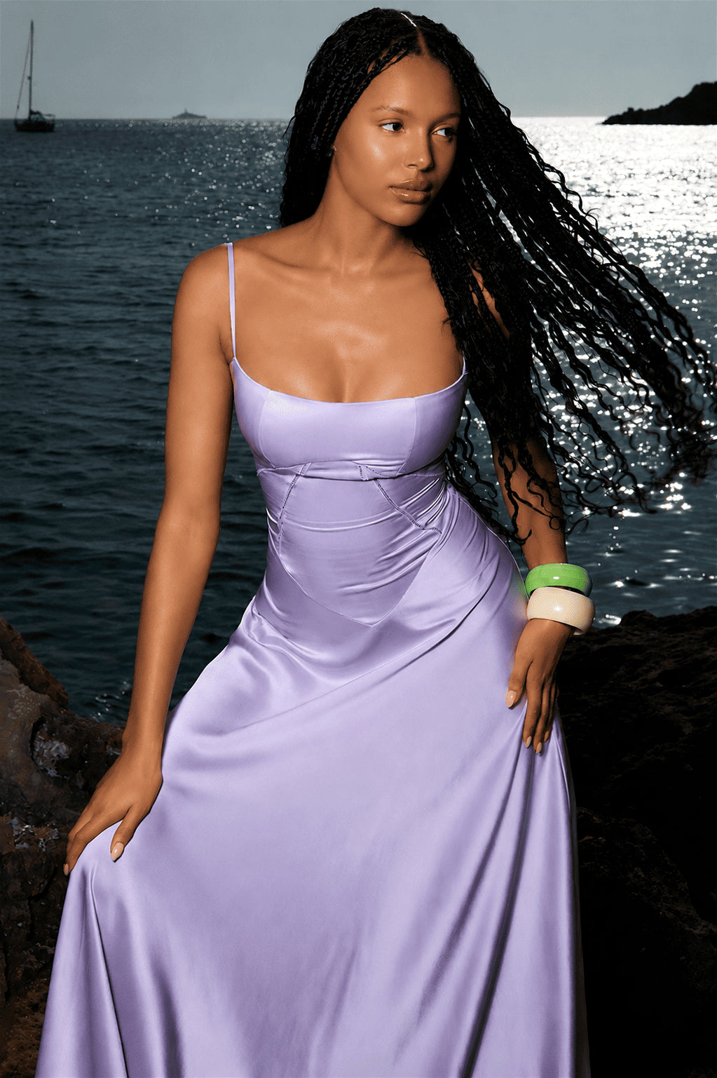 Velvet Lined Jacquard Satin Cami Maxi Dress - Image 2