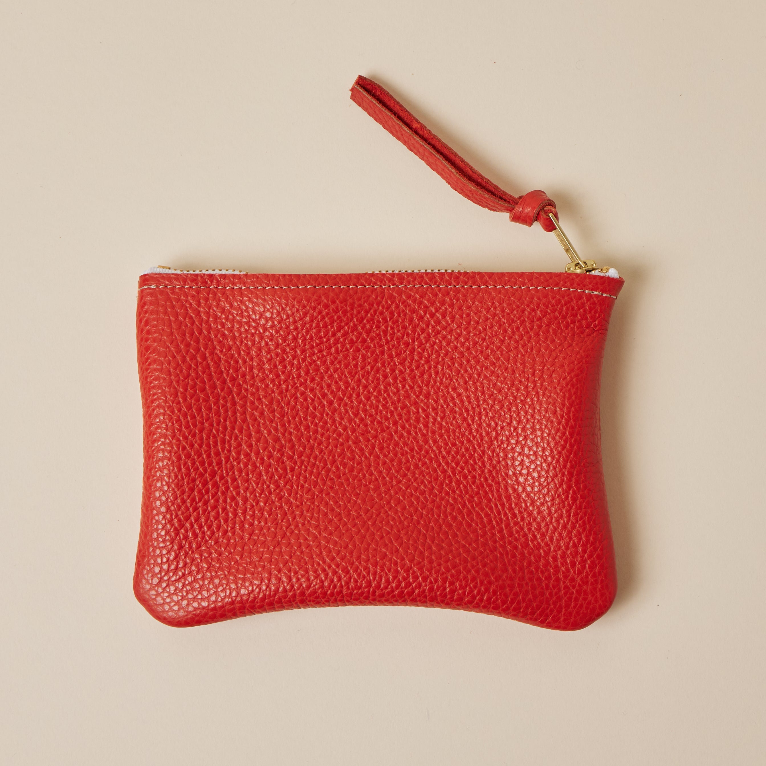 Coral Orange Leather Zip Everyday Pouch