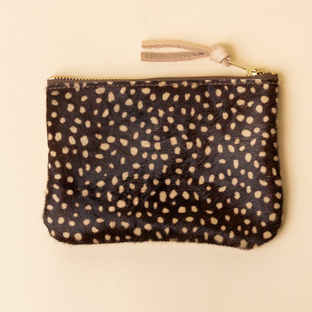 Speckled Brown and Ivory Leather Zip Everyday Pouch