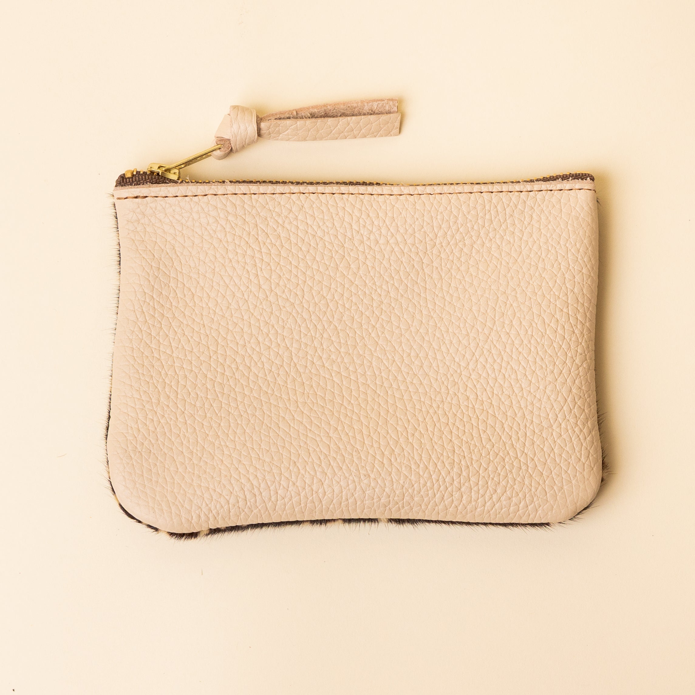 Speckled Brown and Ivory Leather Zip Everyday Pouch