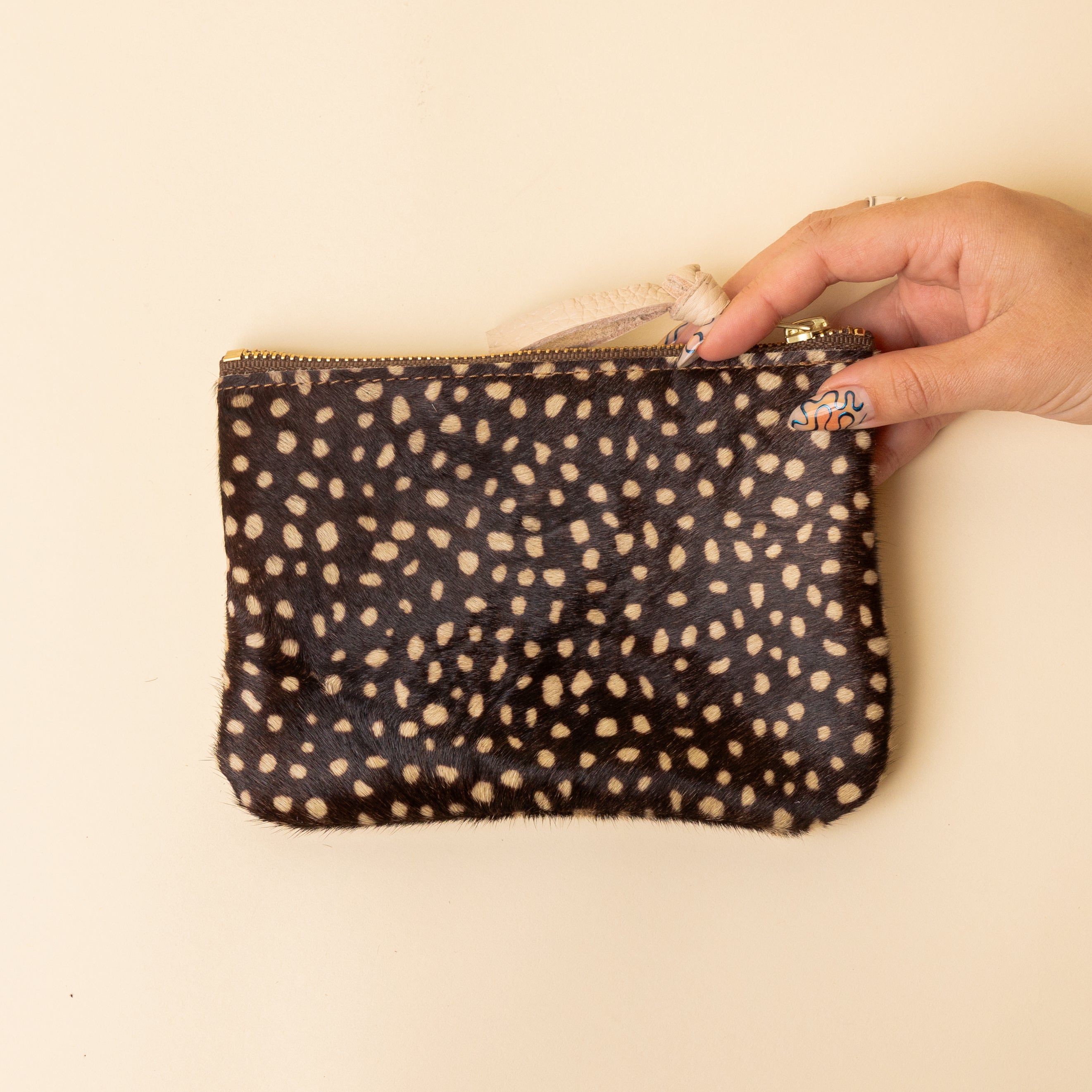 Speckled Brown and Ivory Leather Zip Everyday Pouch