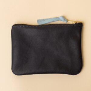 Deep Navy and Dusty Blue Leather Zip Everyday Pouch
