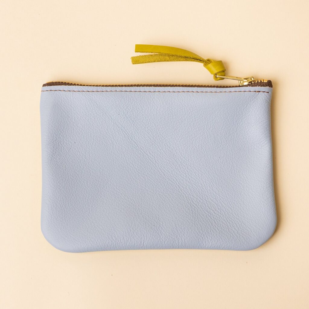 Pale Blue and Lime Green Leather Zip Everyday Pouch
