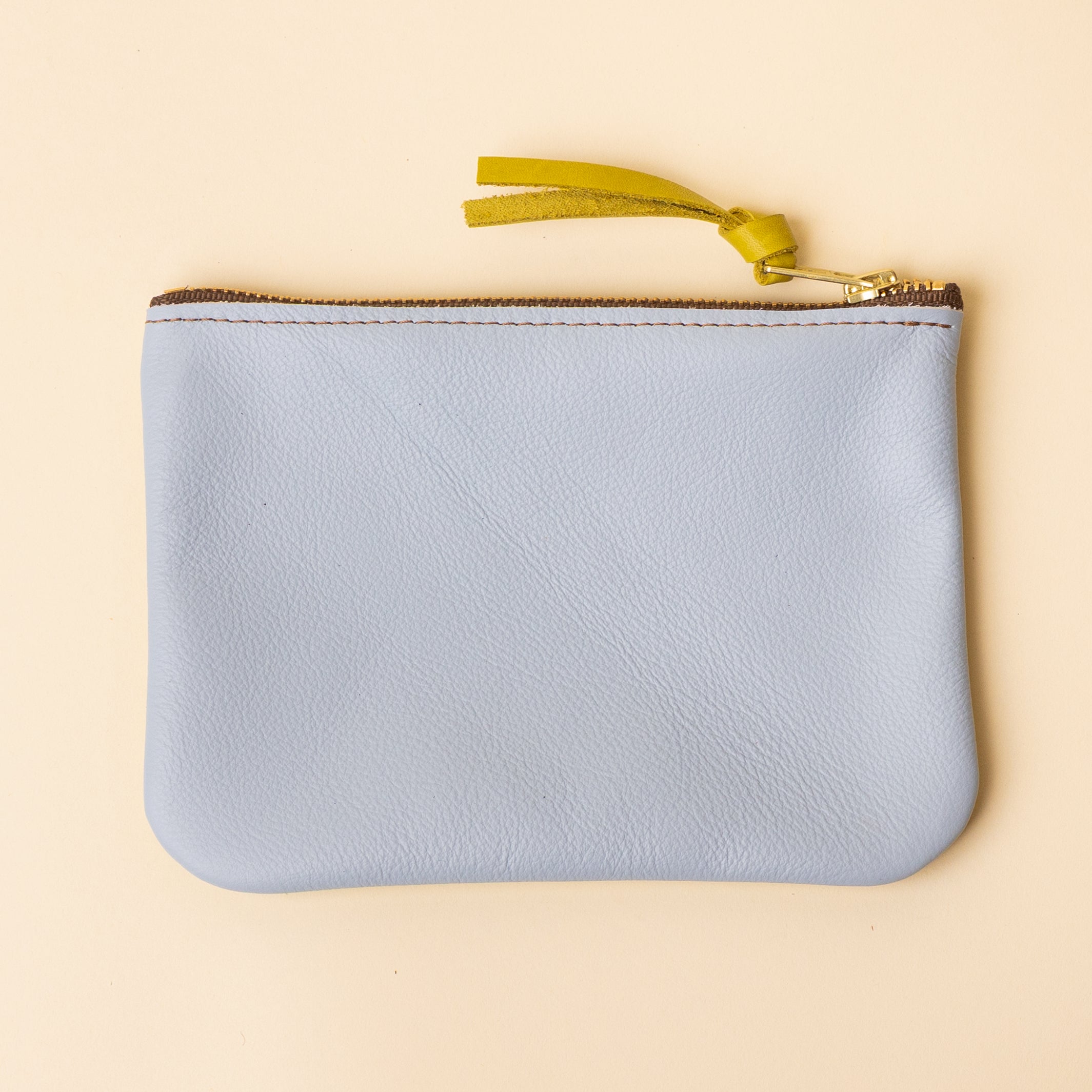 Pale Blue and Lime Green Leather Zip Everyday Pouch