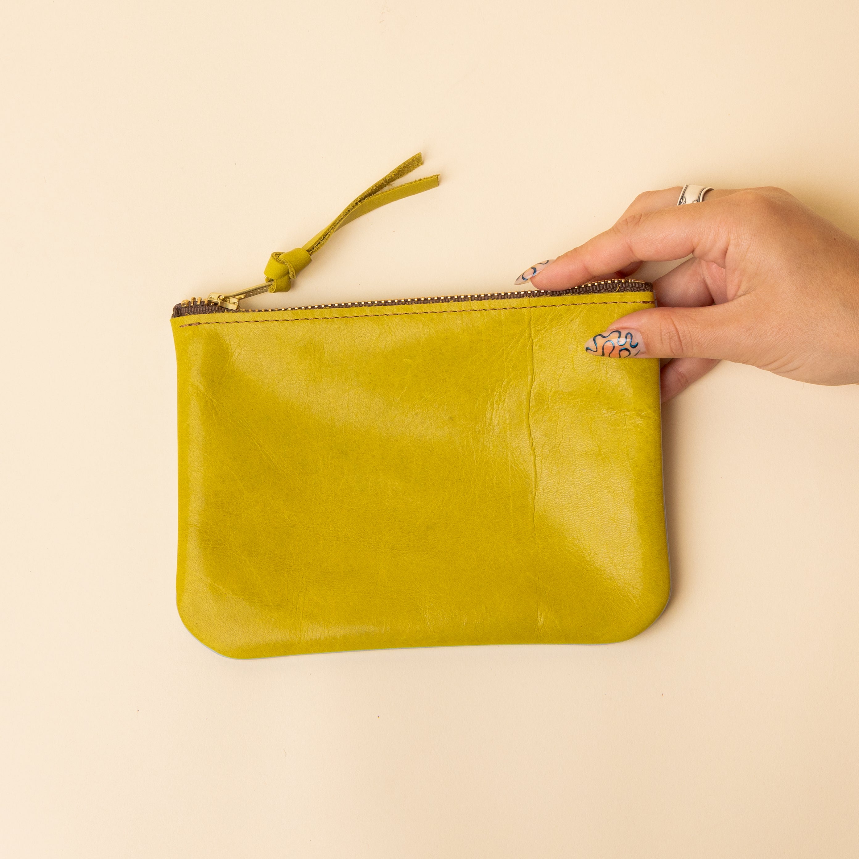Pale Blue and Lime Green Leather Zip Everyday Pouch