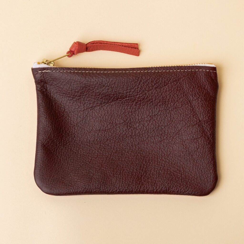 Wine Red and Warm Orange Leather Zip Everyday Pouch