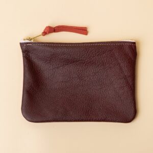 Wine Red and Warm Orange Leather Zip Everyday Pouch
