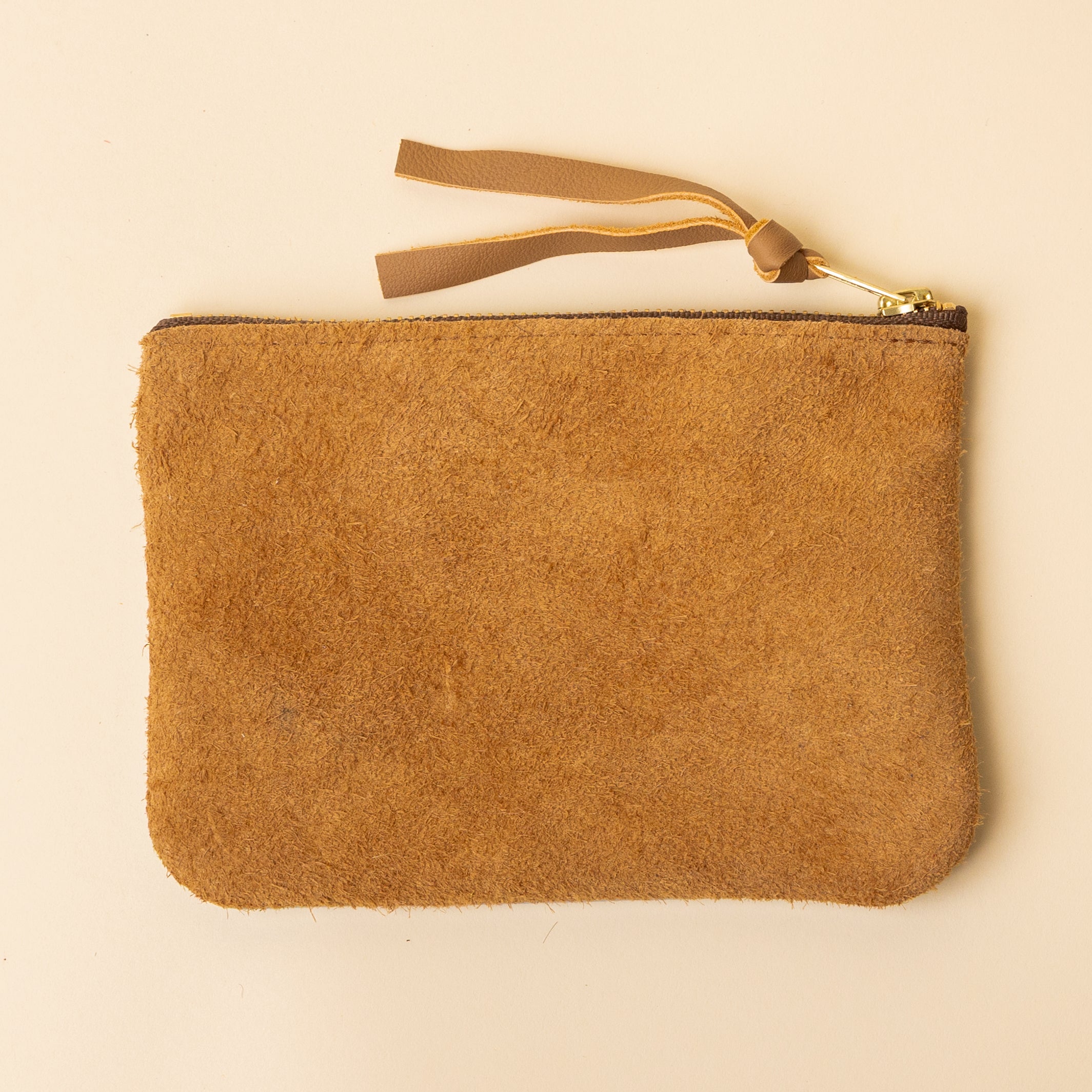 Camel Tan and Pale Blue Leather Zip Everyday Pouch
