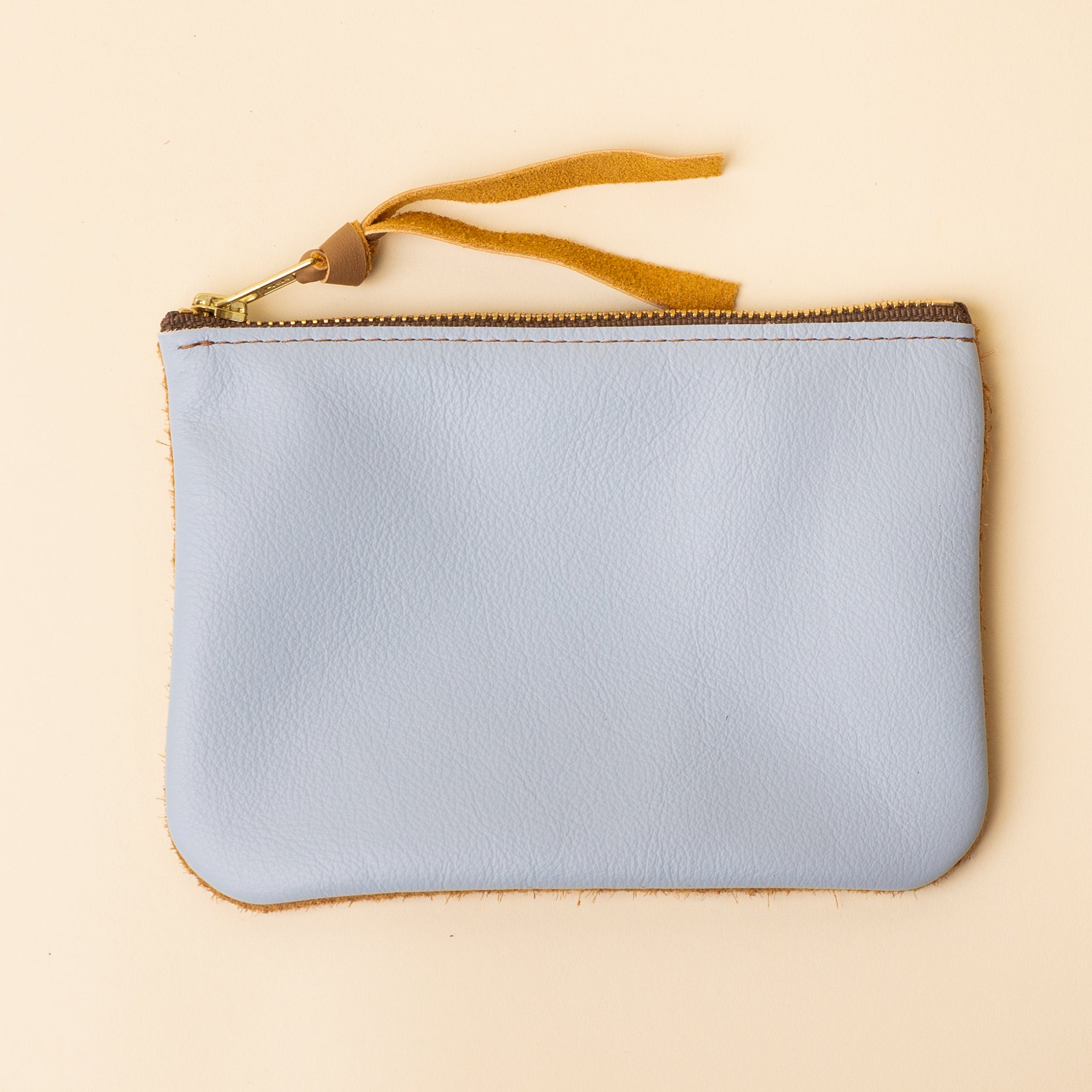 Camel Tan and Pale Blue Leather Zip Everyday Pouch