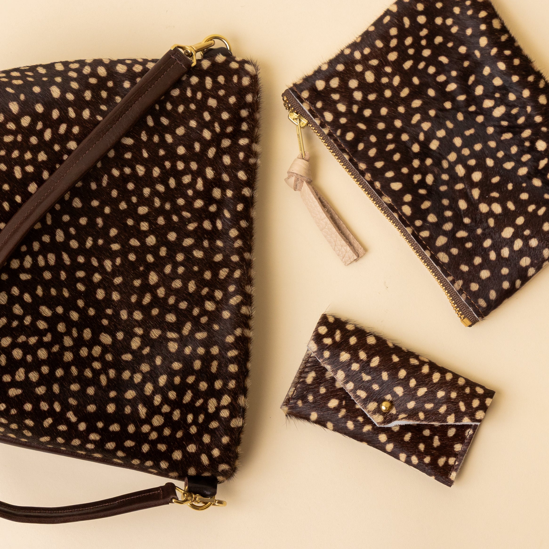 Speckled Brown and Ivory Leather Zip Everyday Pouch