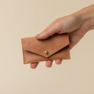 Rustic Camel Leather Compact Snap Card Holder