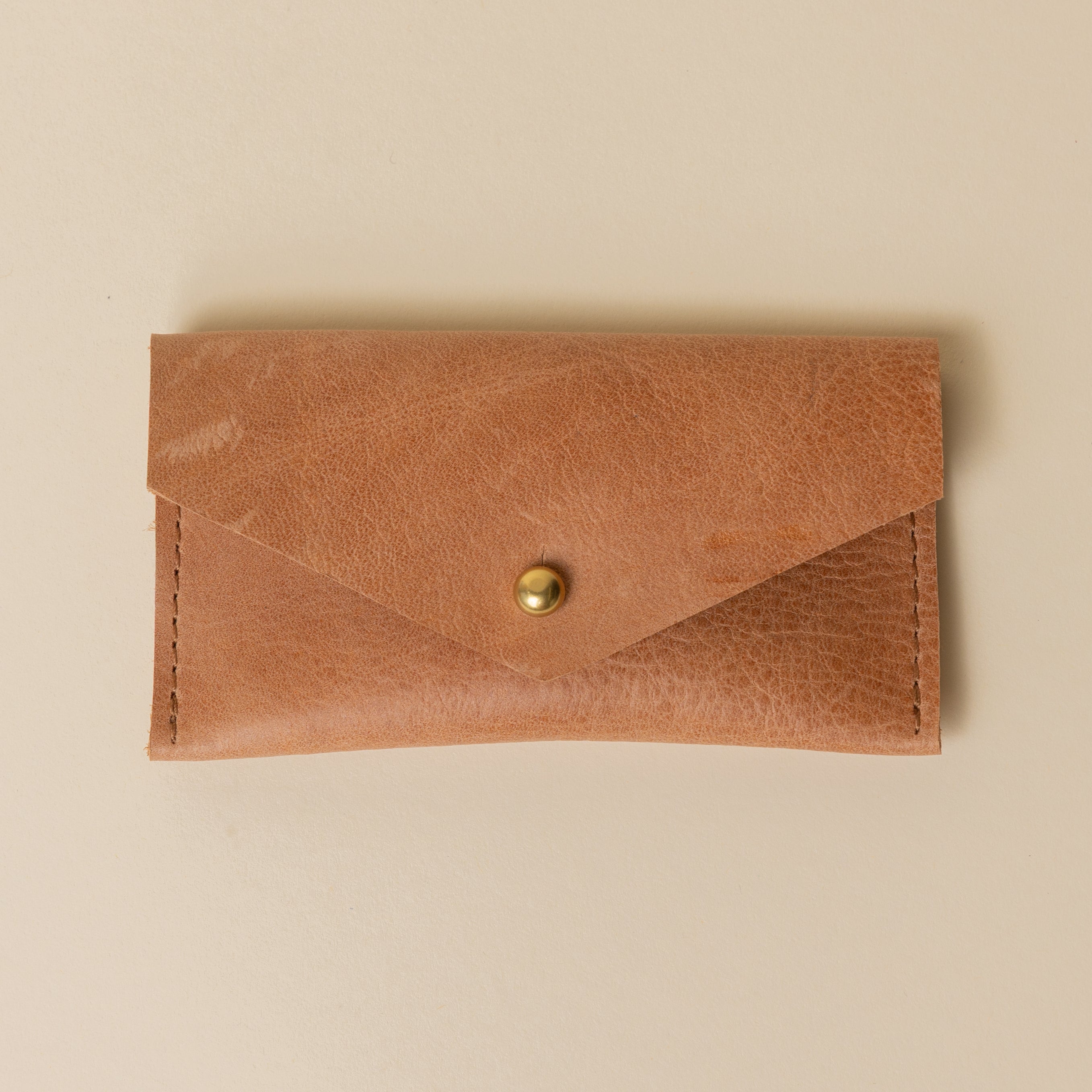 Rustic Camel Leather Compact Snap Card Holder