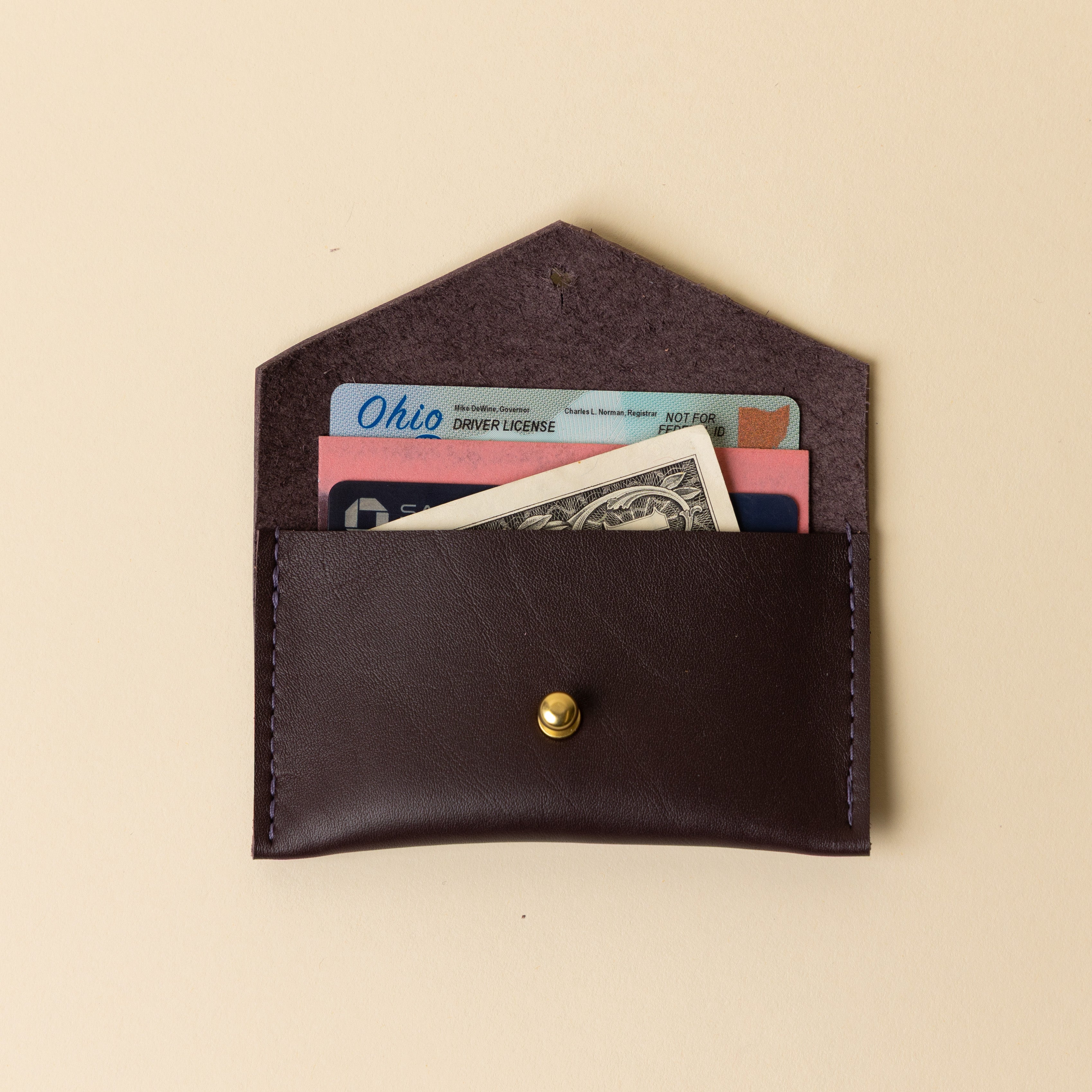 Deep Olive Leather Compact Snap Card Holder