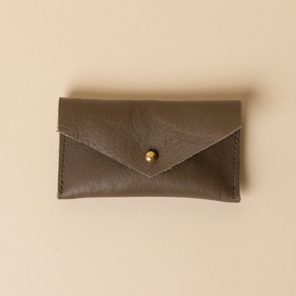 Olive Green Leather Compact Snap Card Holder