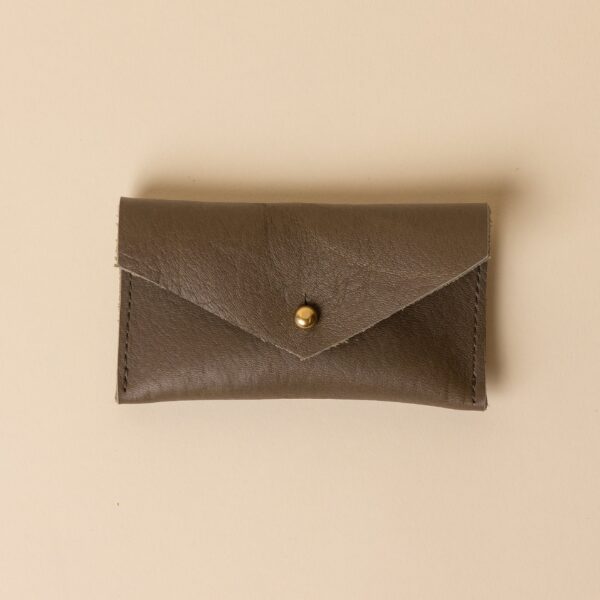 Olive Green Leather Compact Snap Card Holder