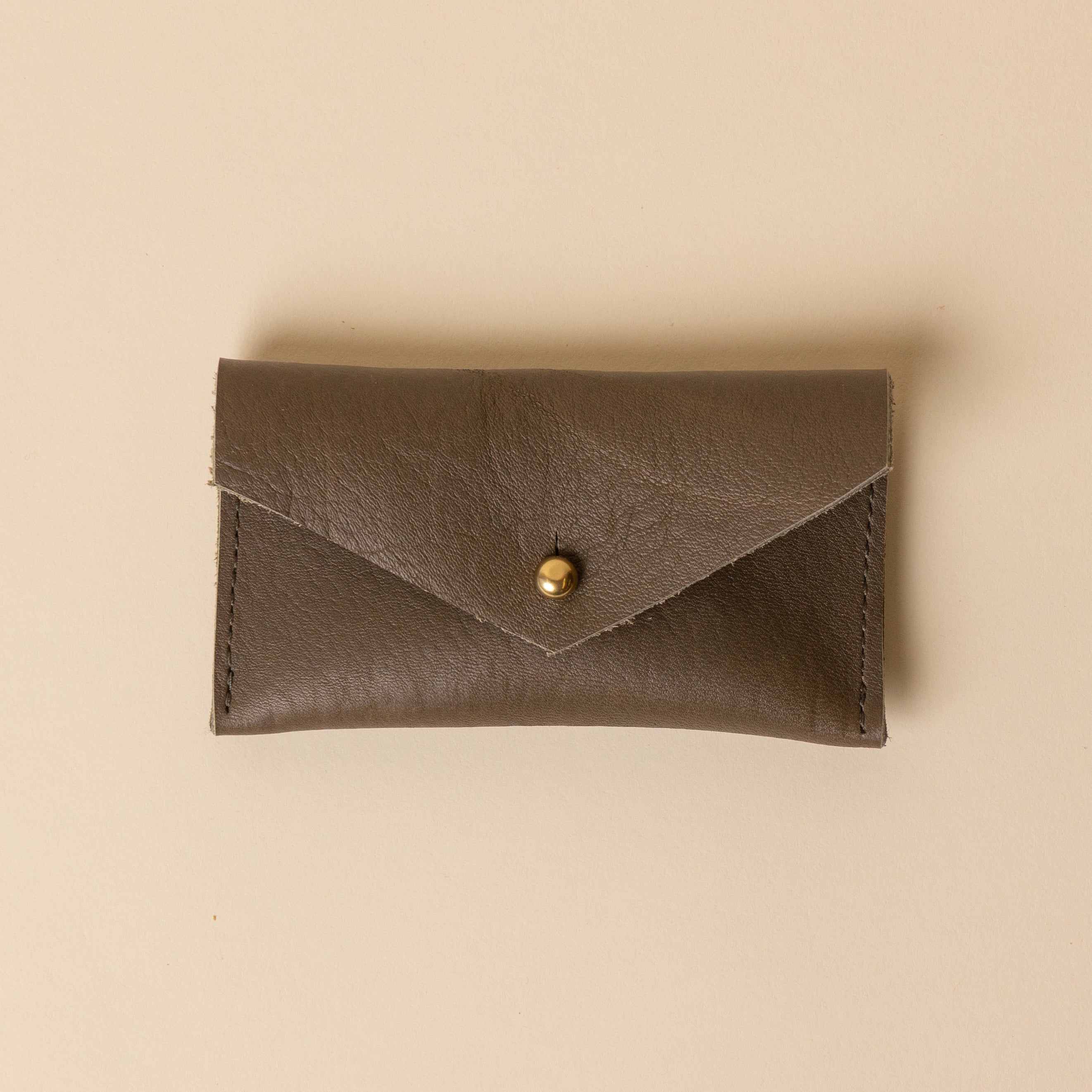 Olive Green Leather Compact Snap Card Holder