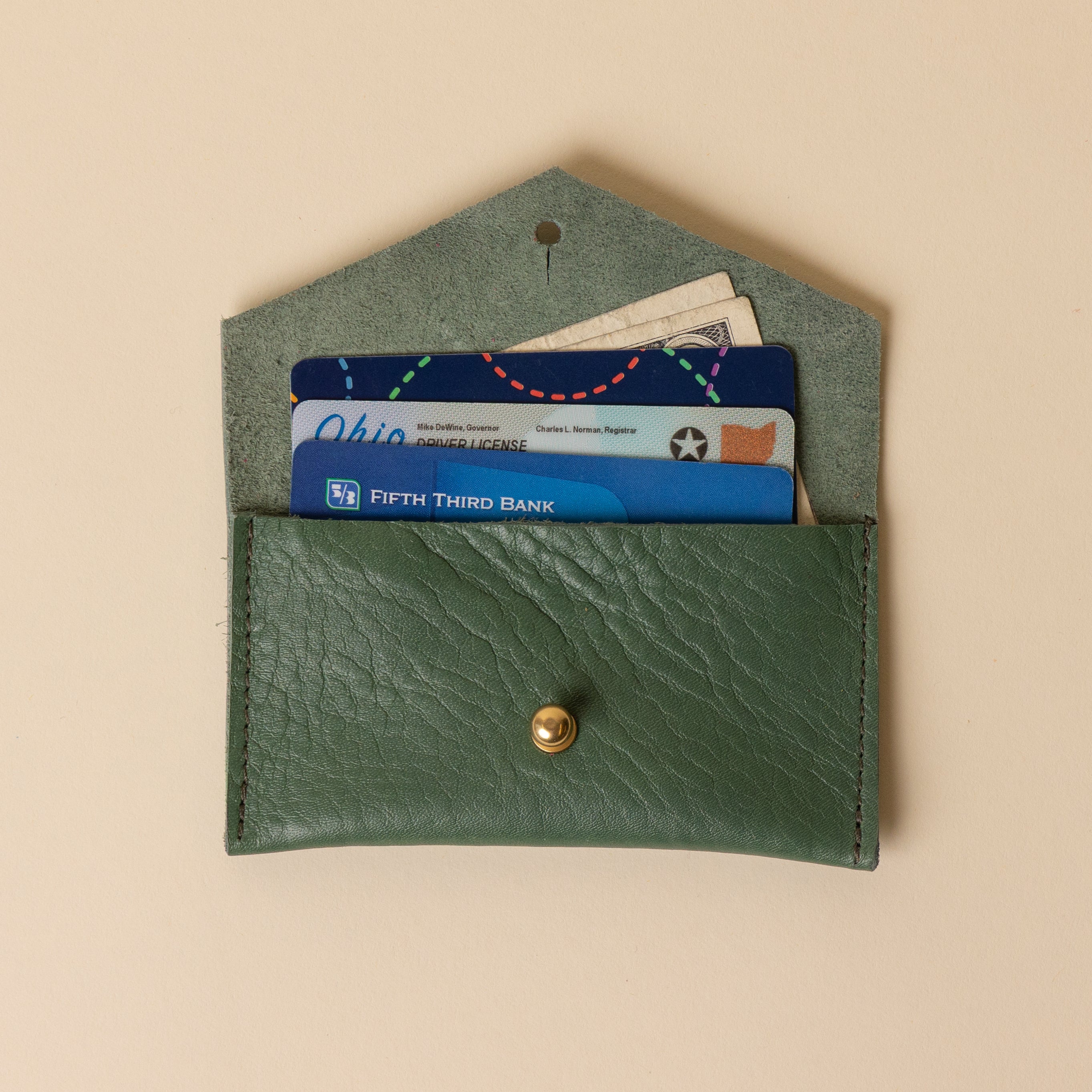 Grass Green Leather Compact Snap Card Holder