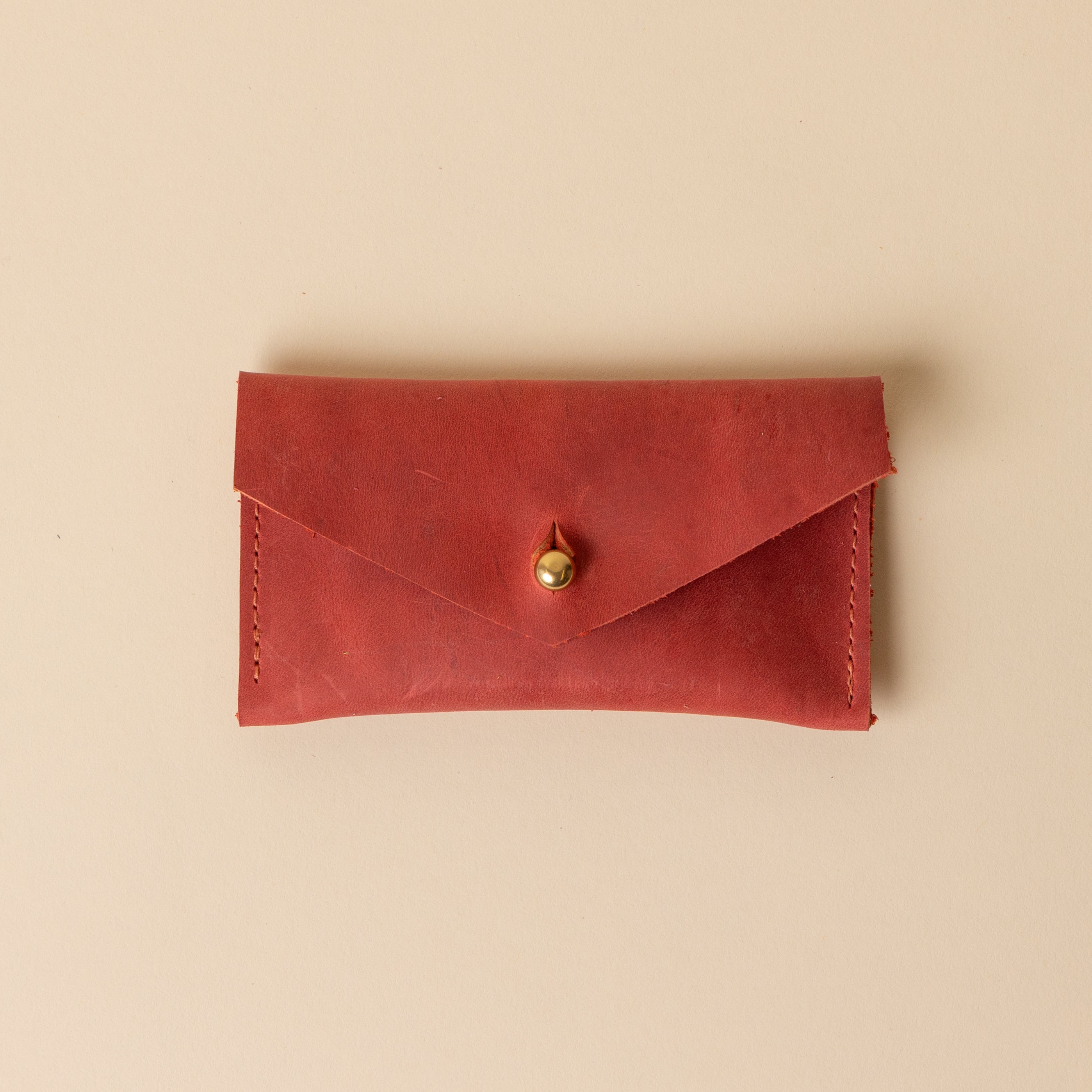 Deep Red Leather Compact Snap Card Holder