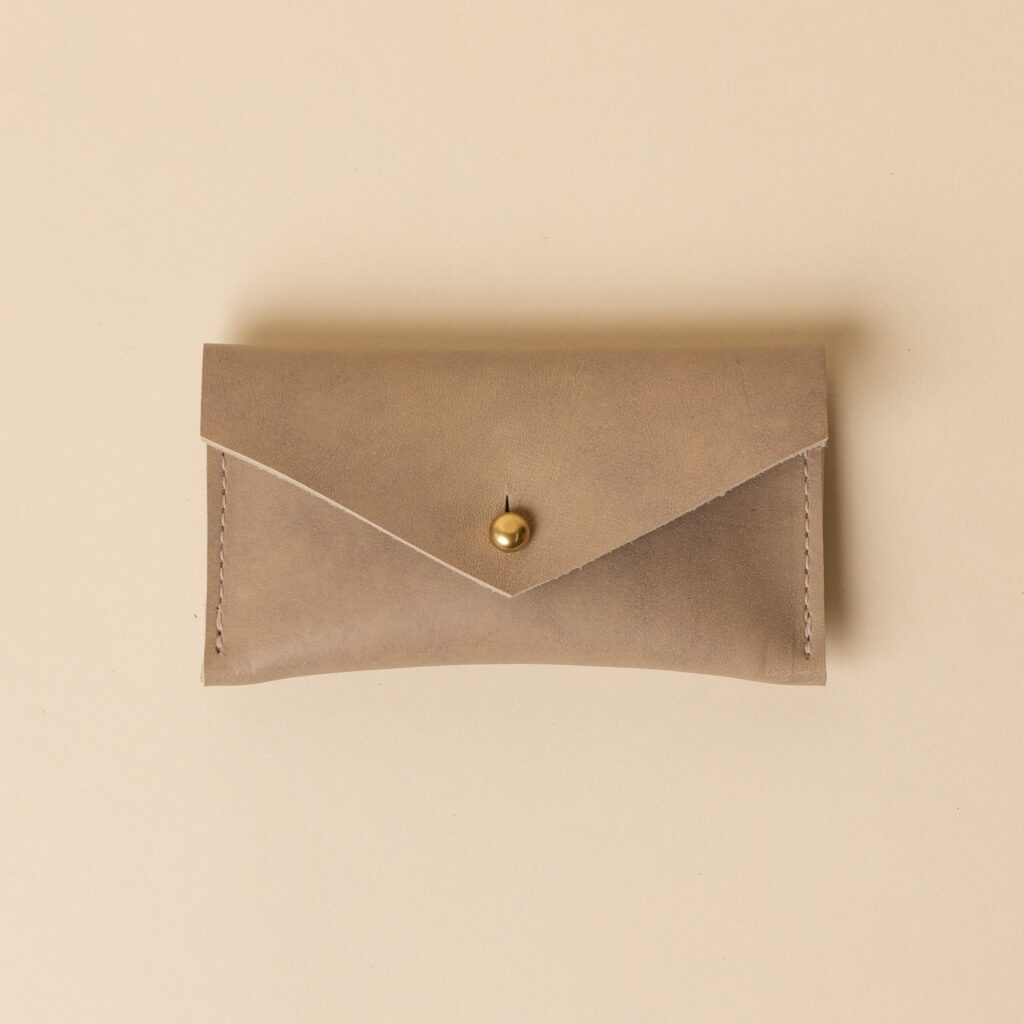 Ash Grey Leather Compact Snap Card Holder