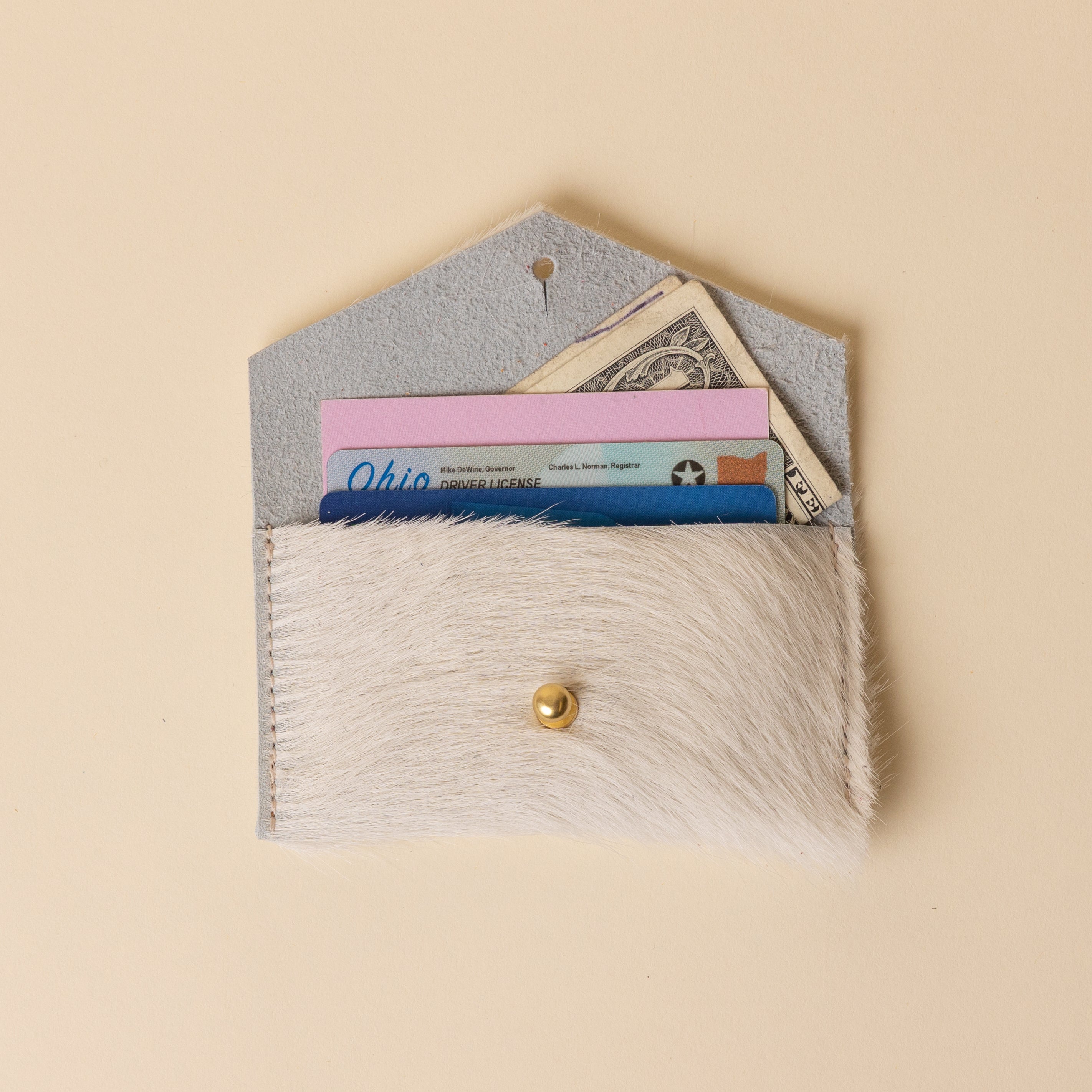 Upcycled White Leather Compact Snap Card Holder