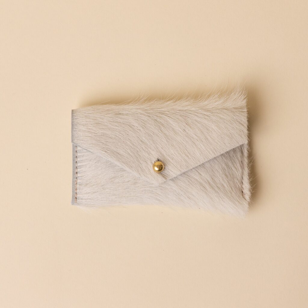 Upcycled White Leather Compact Snap Card Holder