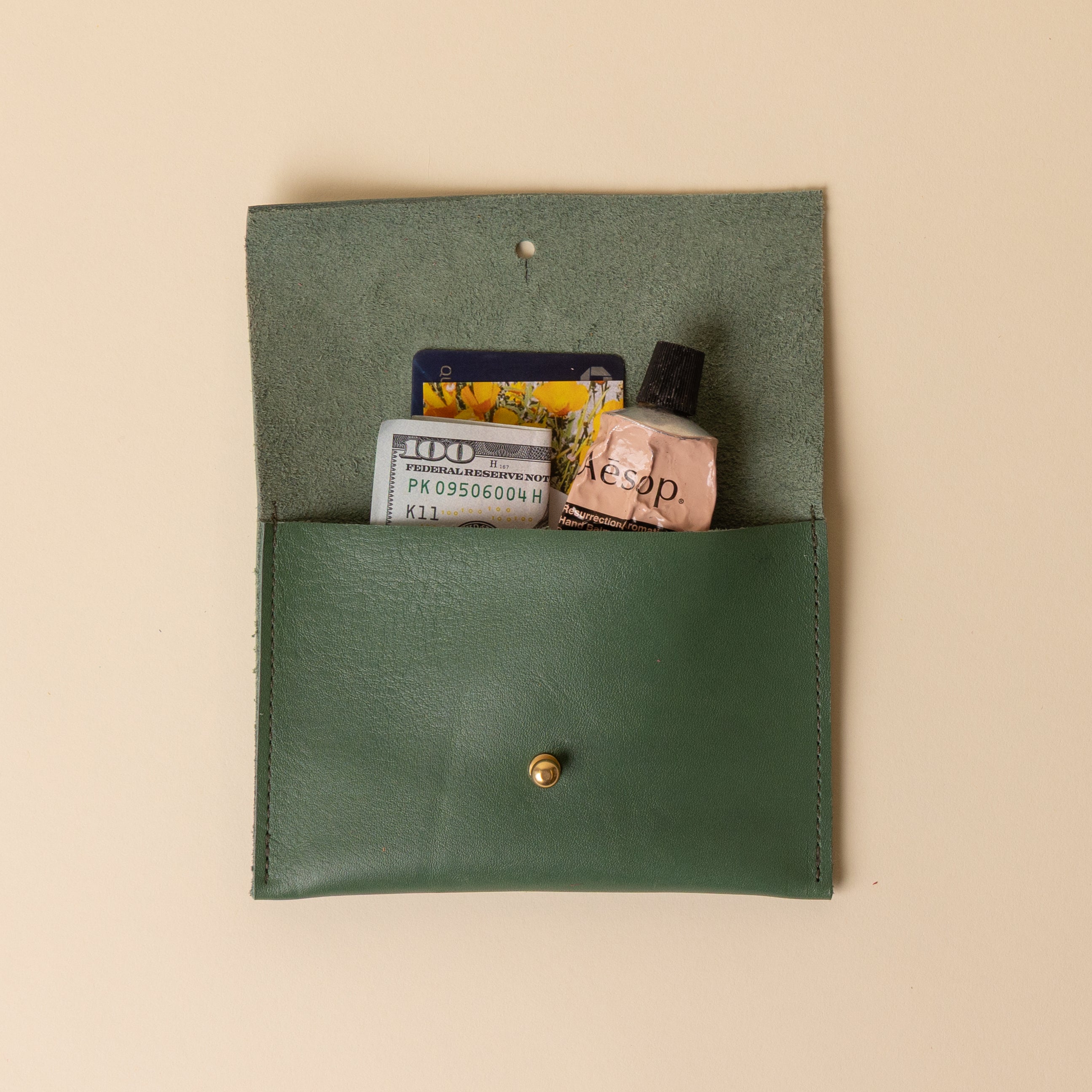 Grass Green Leather Passport Snap Pouch