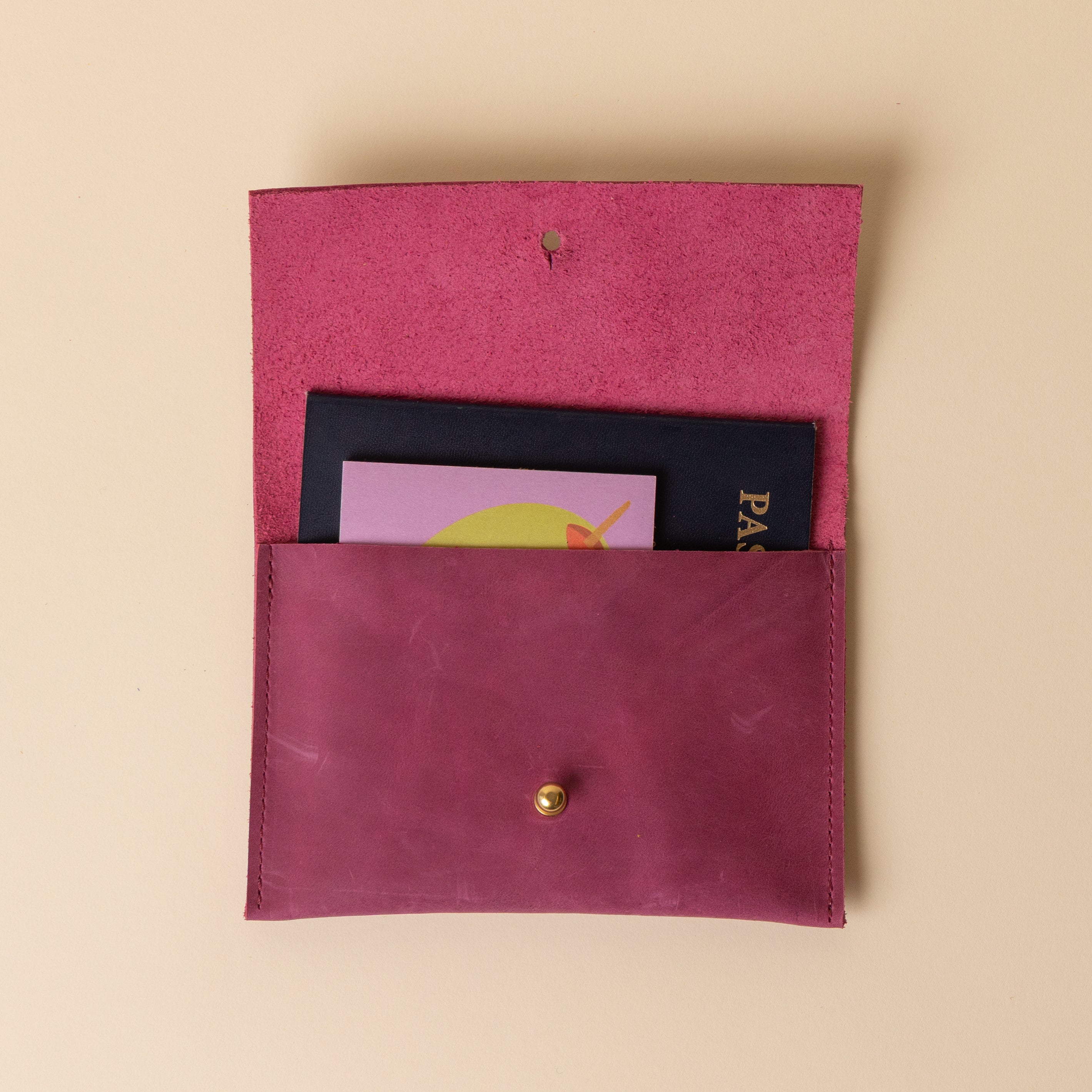 Raspberry Red Leather Passport Snap Pouch