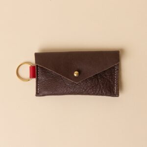 Mahogany Brown and Cardinal Red Leather Keyring Card Holder