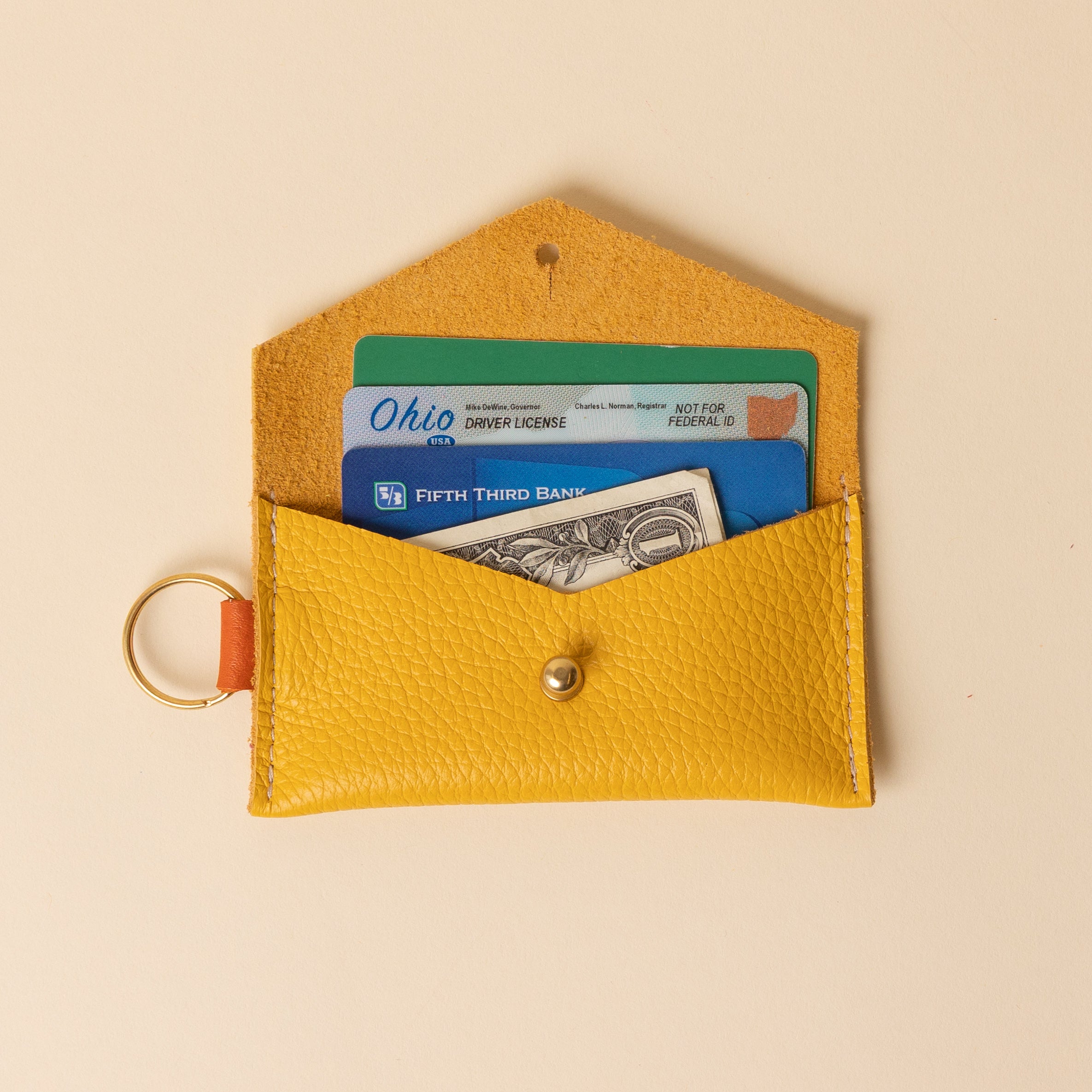 Canary Yellow and Persimmon Orange Leather Keyring Card Holder
