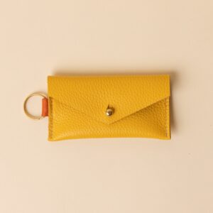 Canary Yellow and Persimmon Orange Leather Keyring Card Holder