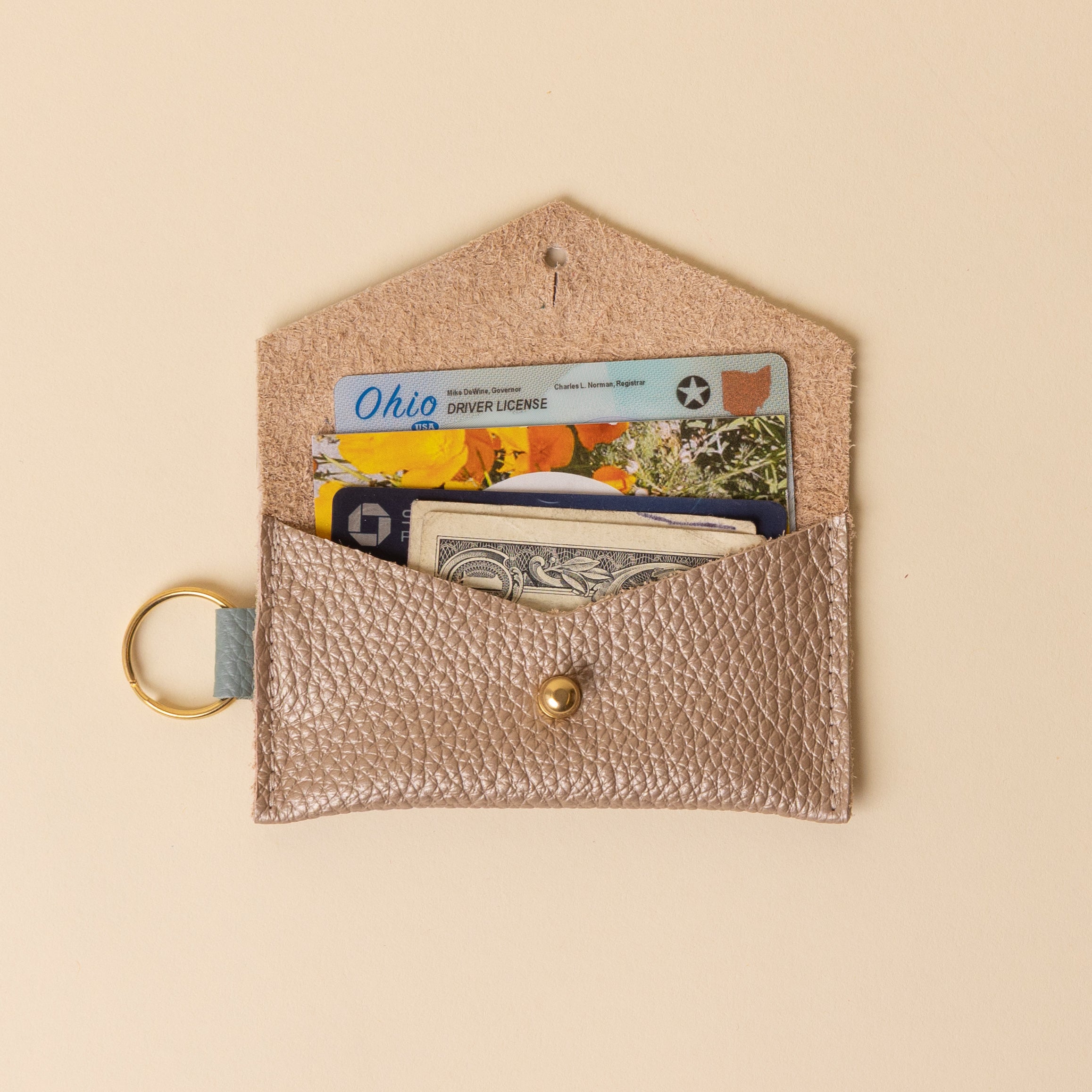 Soft Gold and Soft White Leather Keyring Card Holder