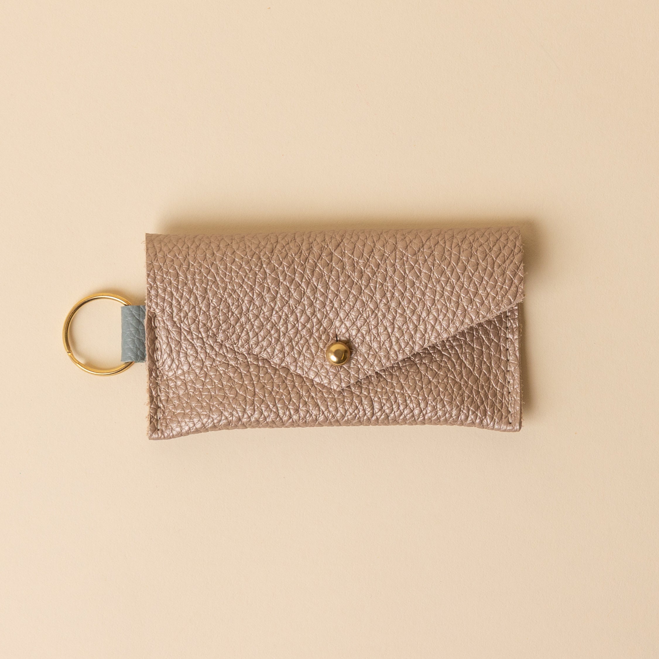 Soft Gold and Soft White Leather Keyring Card Holder
