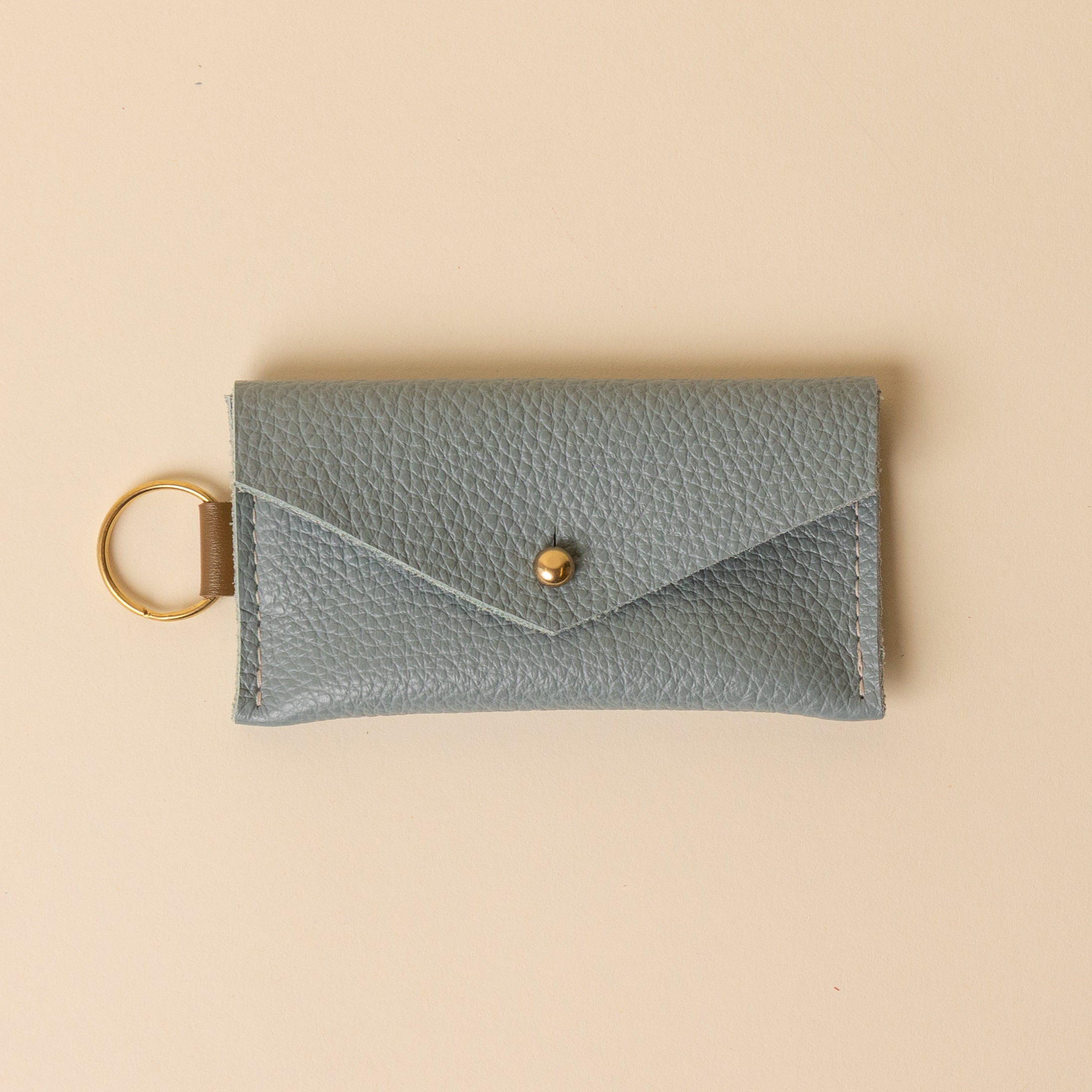 Soft White and Olive Green Leather Keyring Card Holder