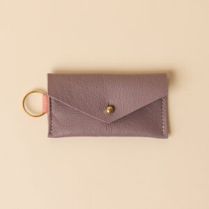Mauve and Salmon Pink Leather Keyring Card Holder