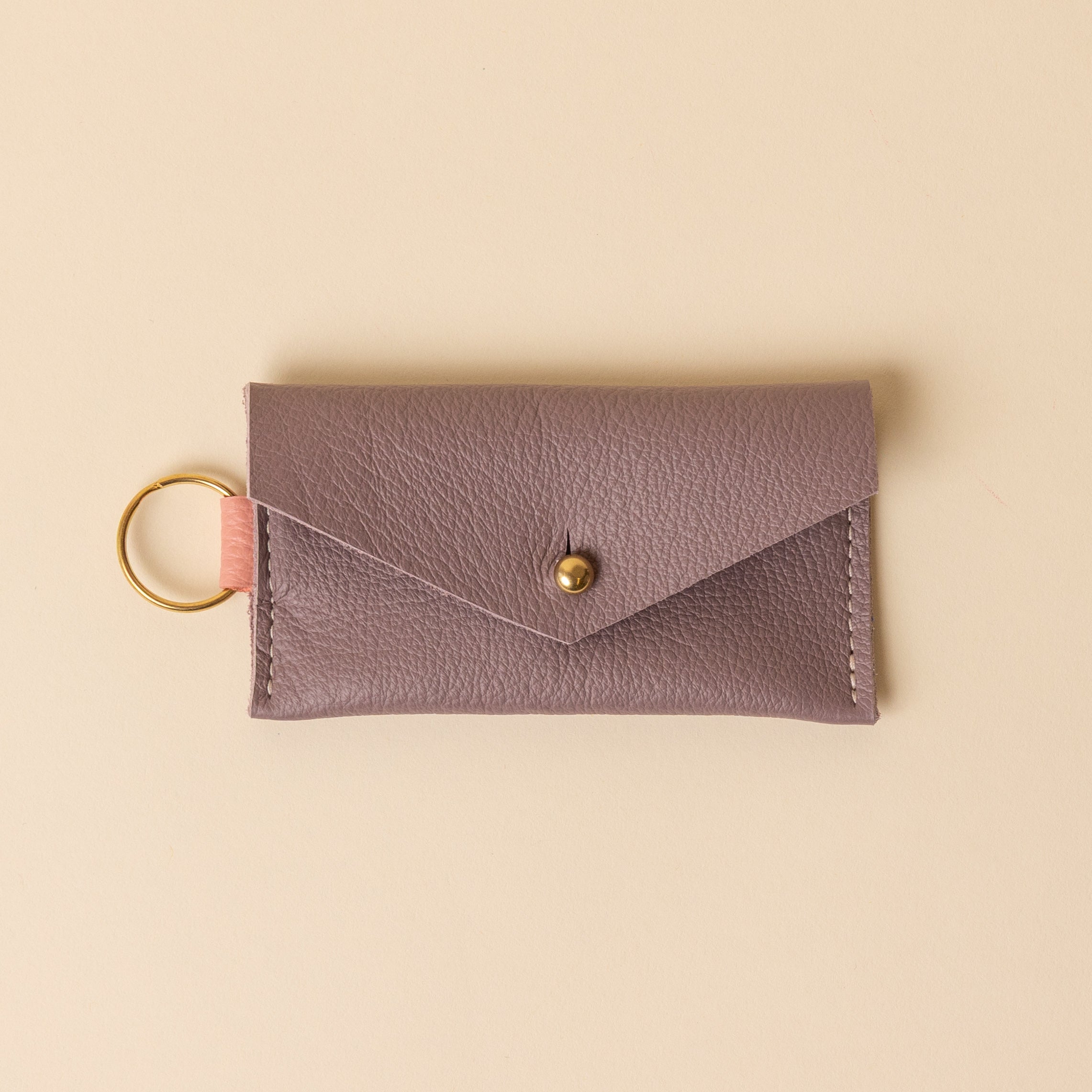 Mauve and Salmon Pink Leather Keyring Card Holder