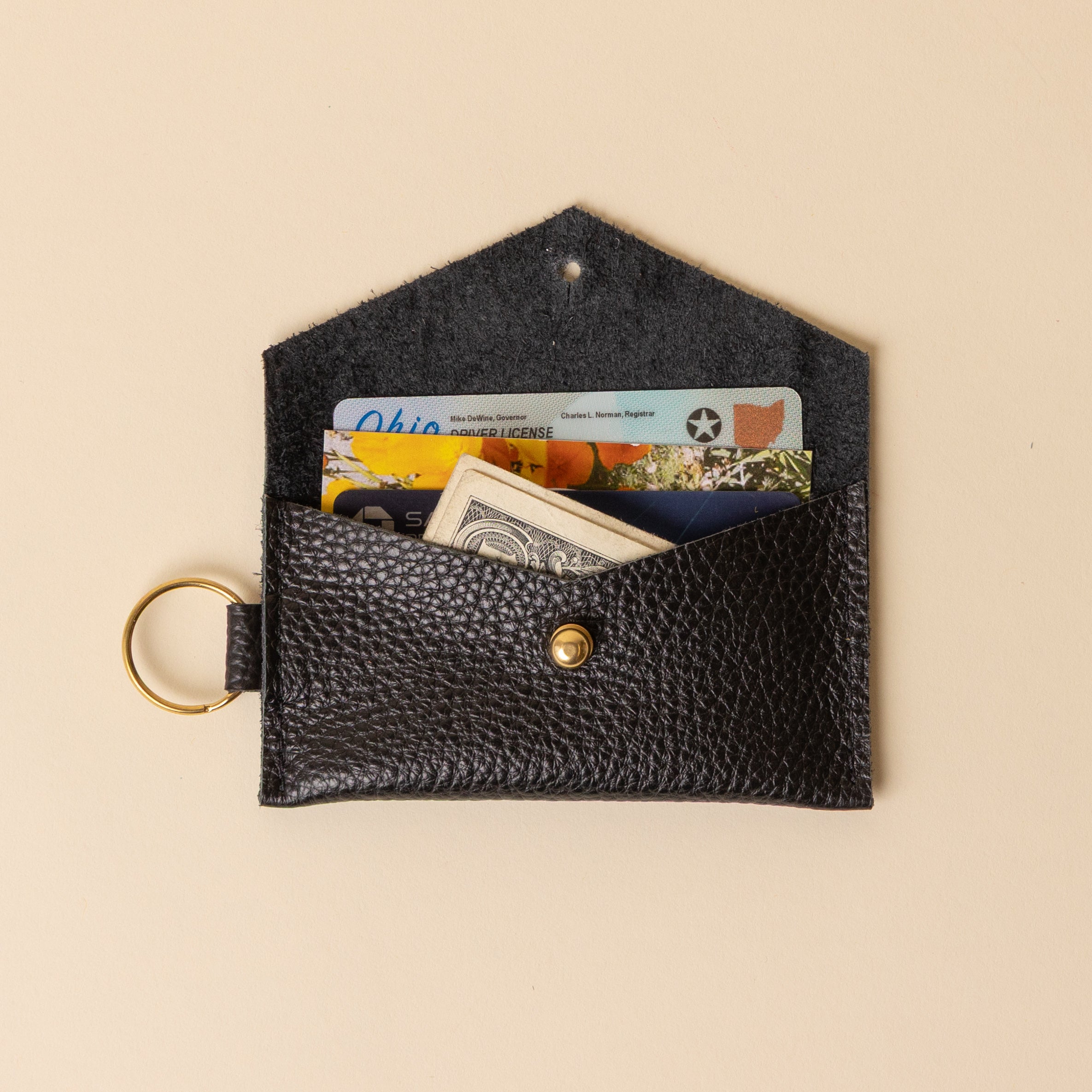 Black Leather Keyring Card Holder