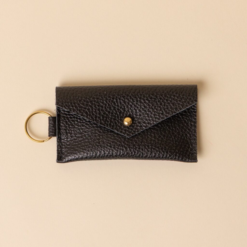 Black Leather Keyring Card Holder