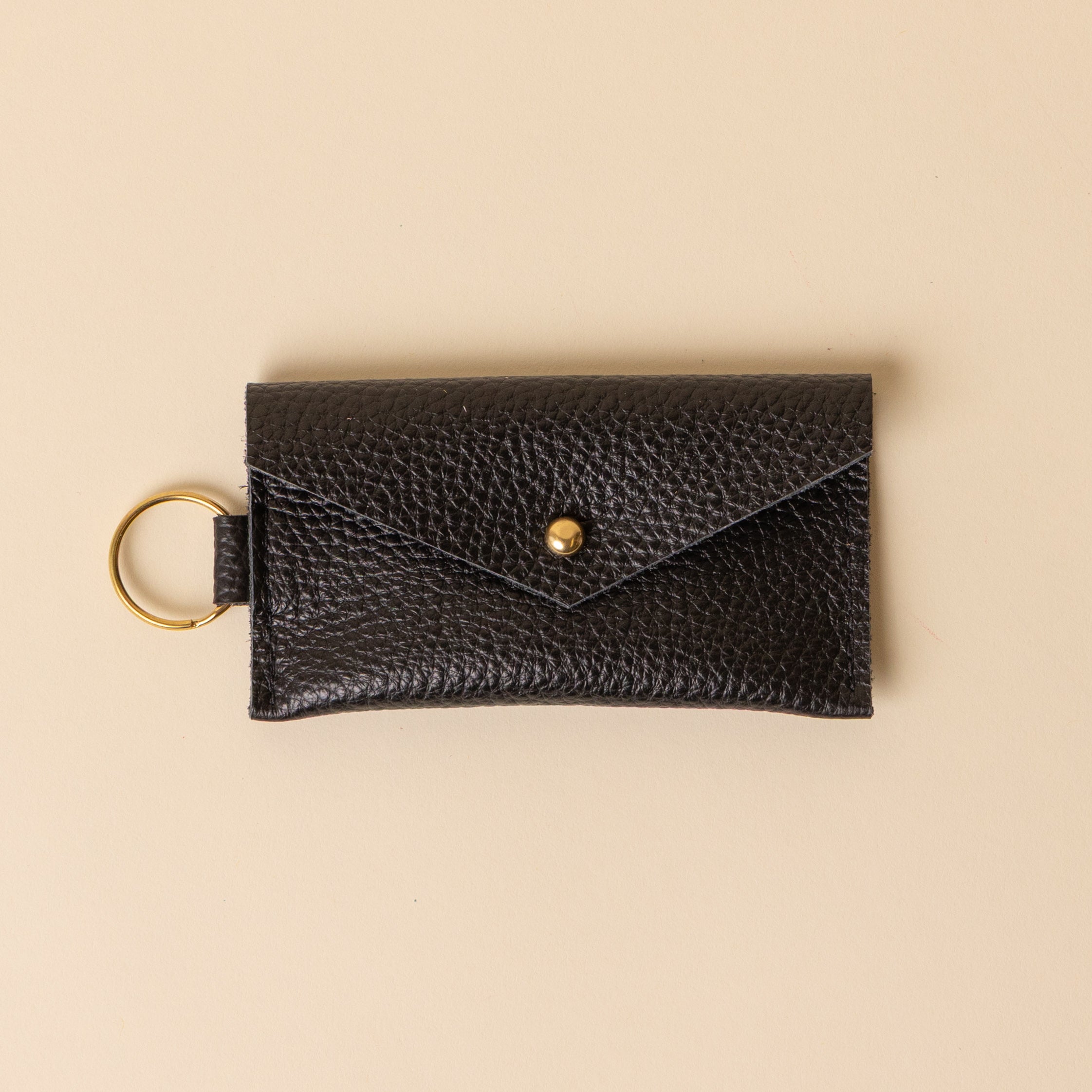 Black Leather Keyring Card Holder