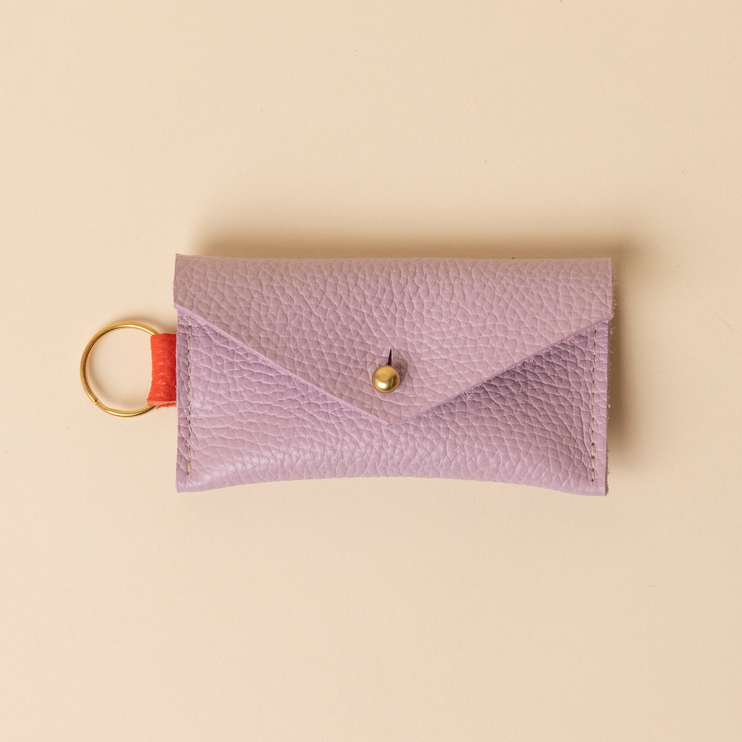 Lilac and Coral Orange Leather Keyring Card Holder