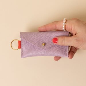 Lilac and Coral Orange Leather Keyring Card Holder