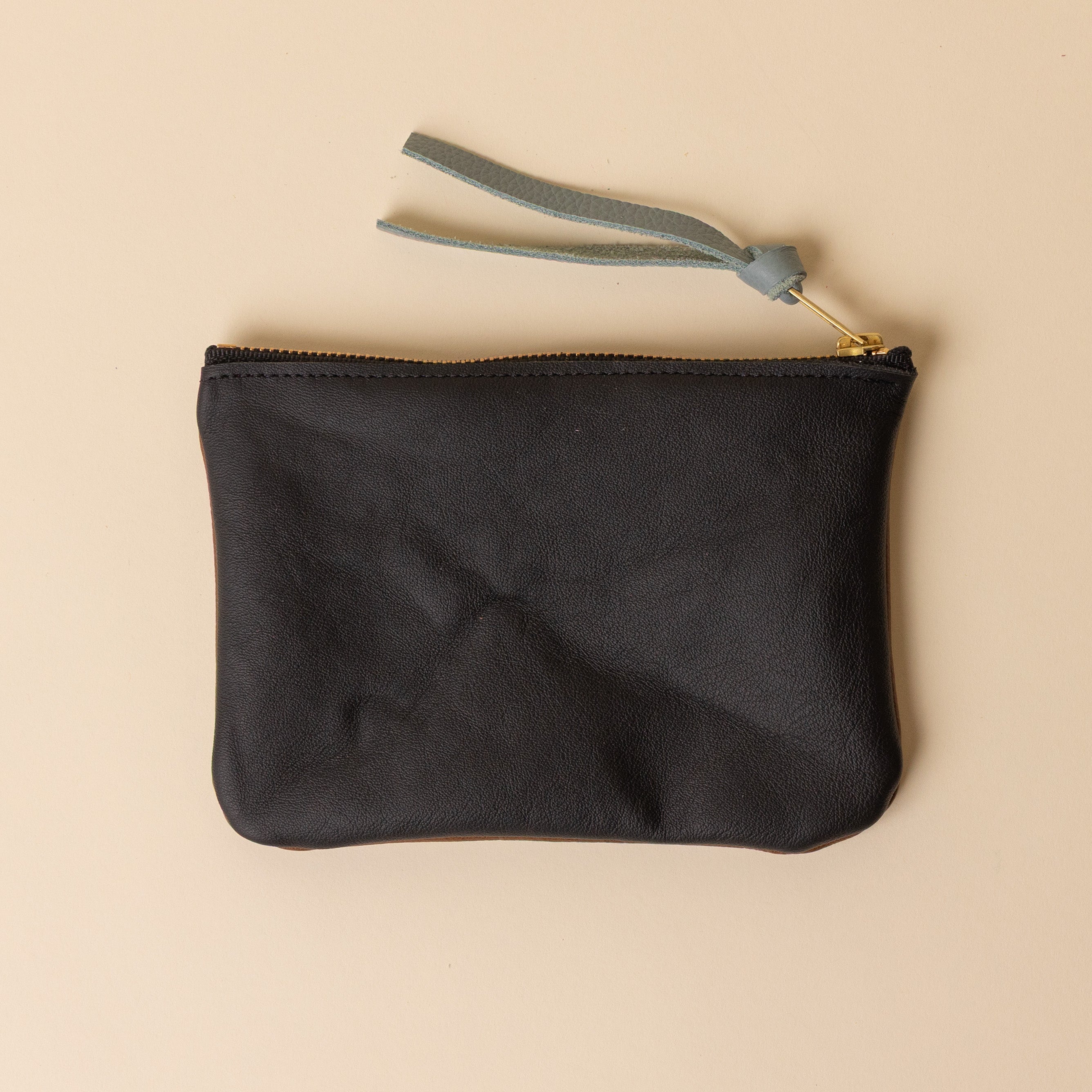 Black and Brown Leather Zip Everyday Pouch