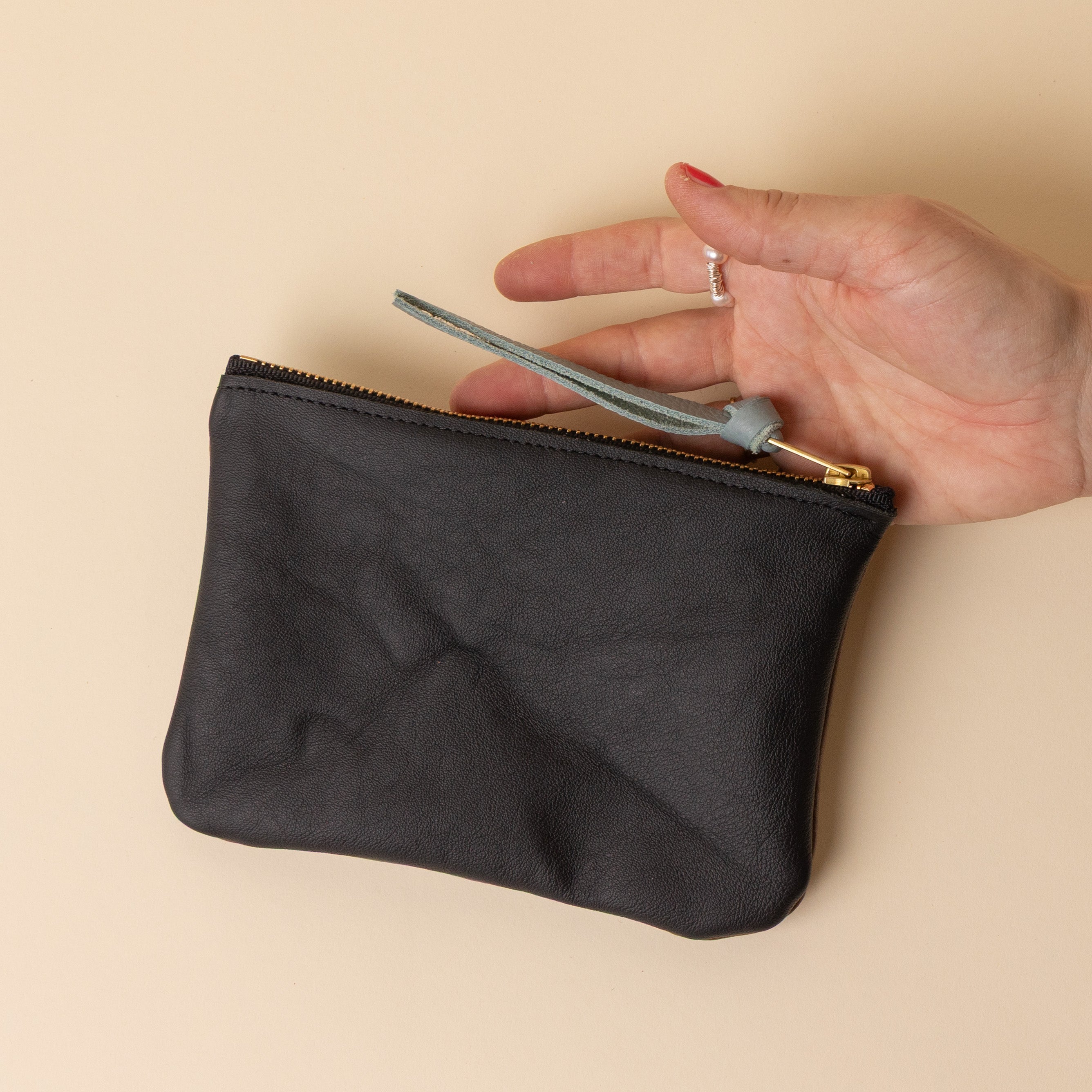 Black and Brown Leather Zip Everyday Pouch