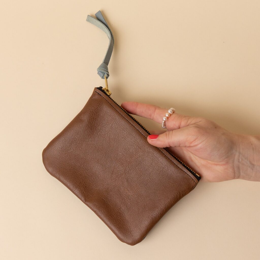 Black and Brown Leather Zip Everyday Pouch