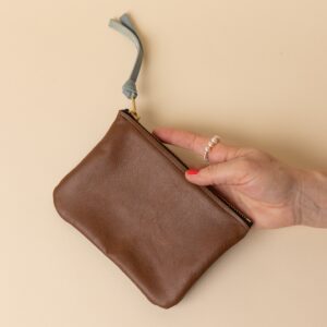 Black and Brown Leather Zip Everyday Pouch